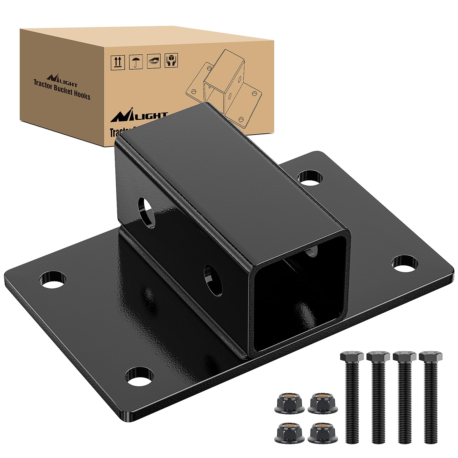 Nilight Bolt on Tractor Bucket 2 inch Towing Receiver 5/8”Pin Hole Class 3 Trailer Hitch 25573LBS Work Well for Tractor Bucket RV UTV Truck