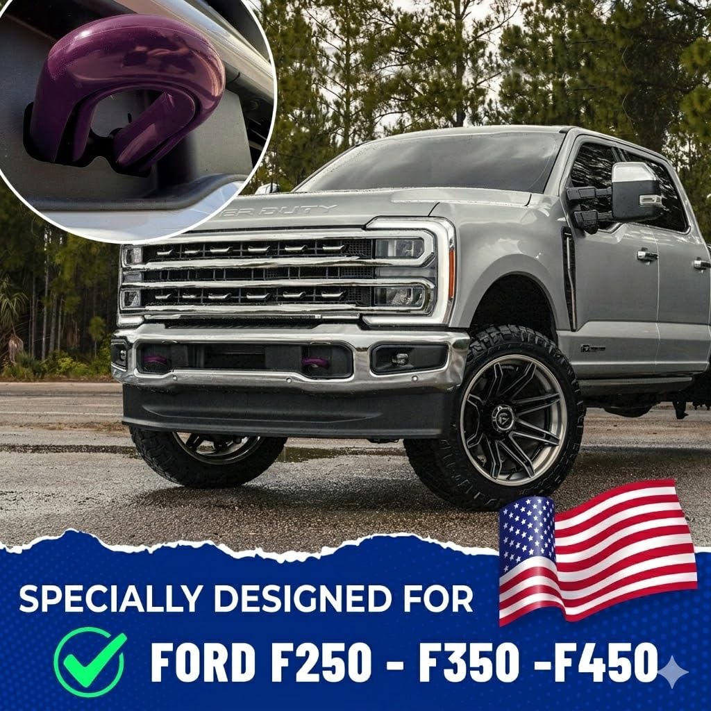 Fundas de gancho de remolque compatibles con accesorios Super Duty F250 F350 F450 2017 2018 2019 2020 2021 2022 2023 2024 2025 2026 - Diseño mejorado, goma de silicona, instalación gratuita (morado)