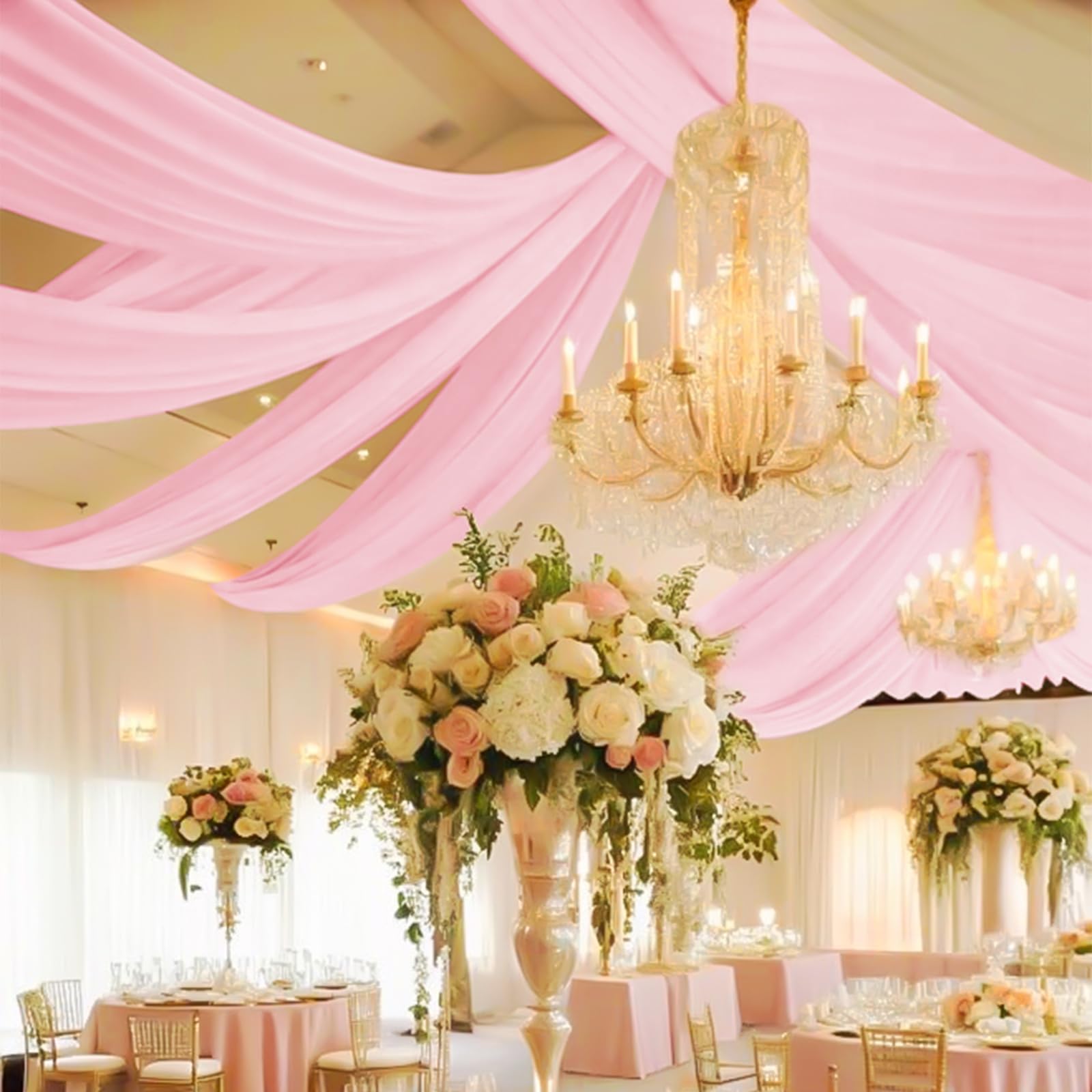 Voilage de plafond rose haut de gamme Showgeous rideaux d'arche de mariage