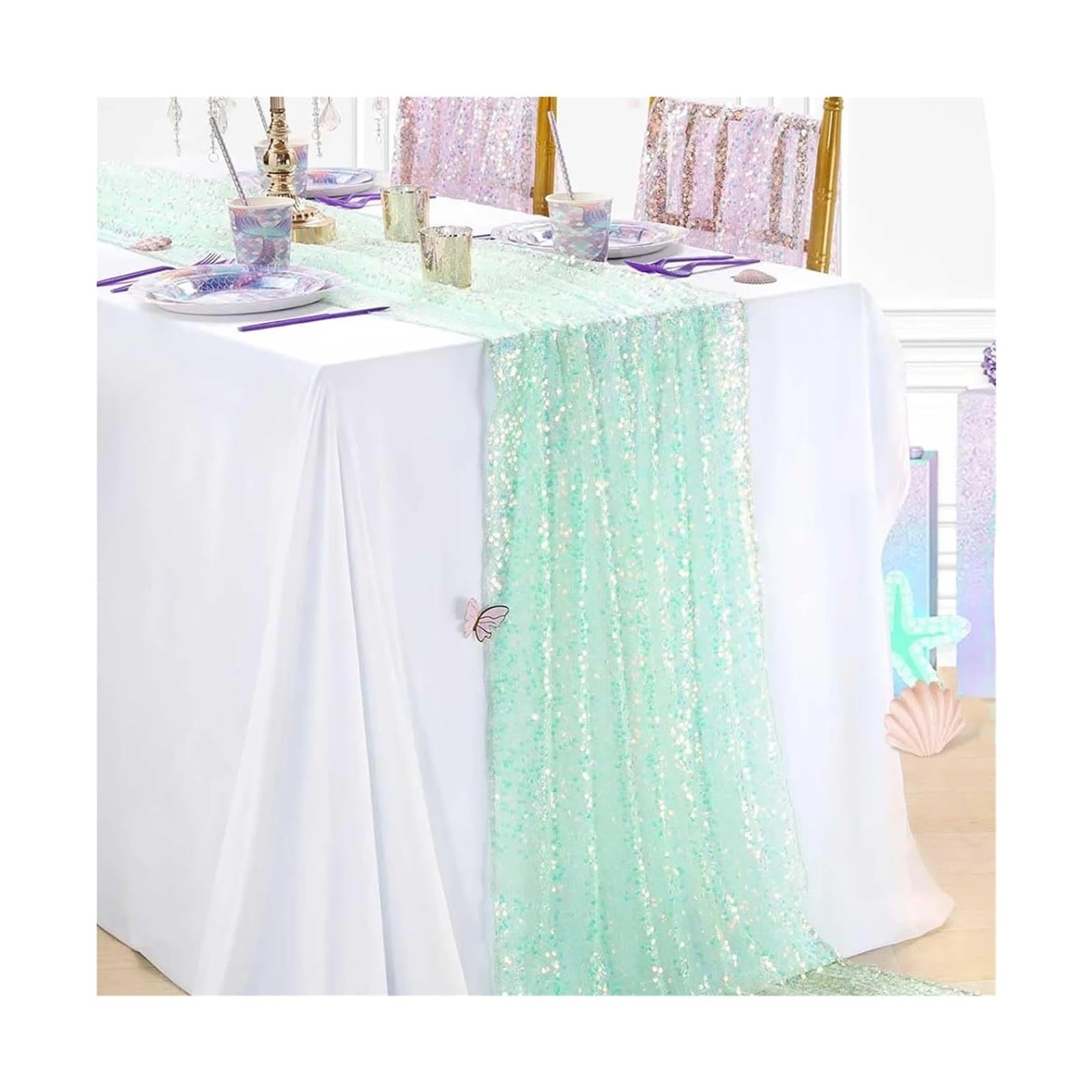 Enmrfvkz Color 5 Glitter Gauze Table Runner, Glitter Gauze Table Runner Multicolor 30X183-275Cm 2Pcs