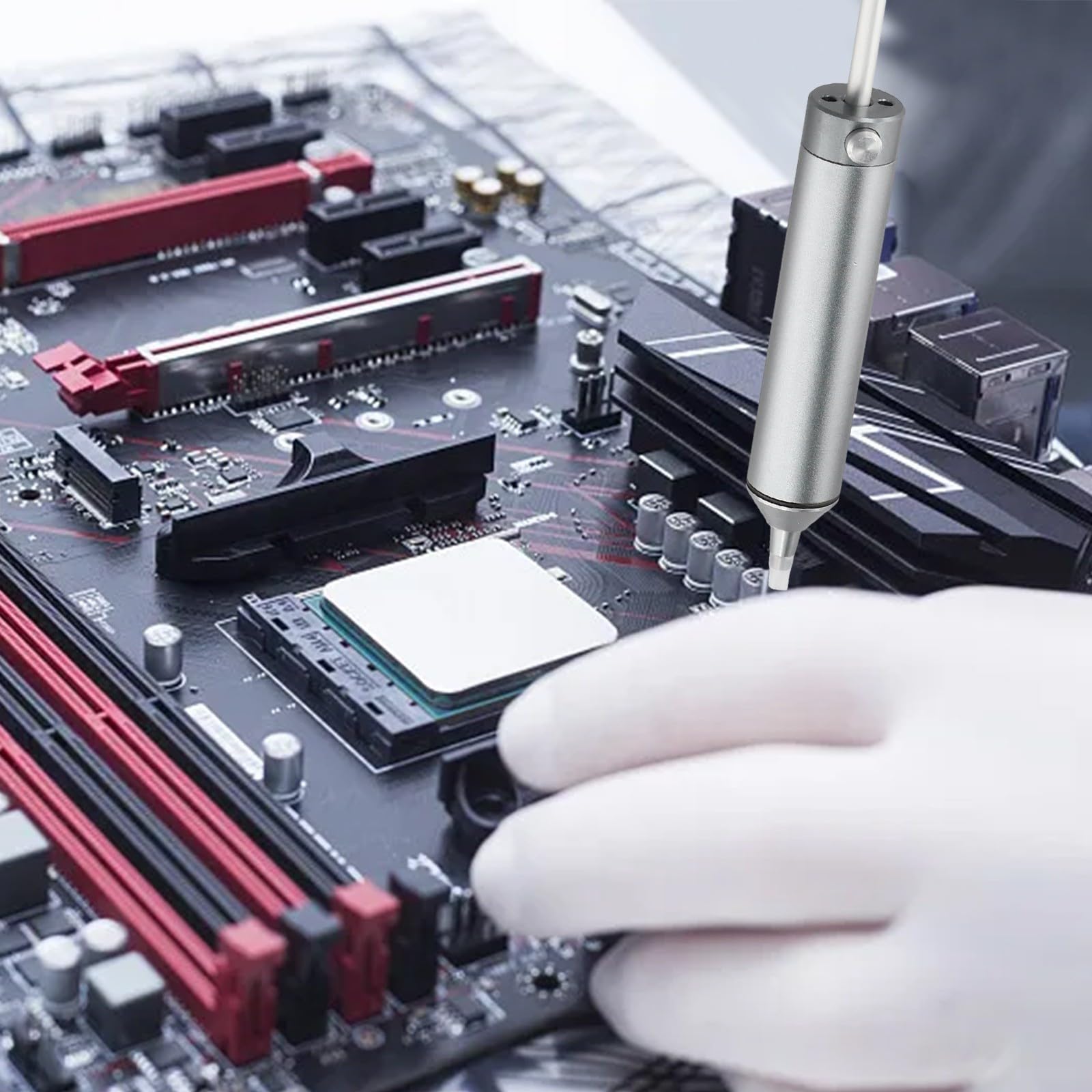 Portable Desoldering Pump Soldering Sucker Pen High Temperature Resistant Aluminum Alloy with Silicone Nozzle for PCB Electronics