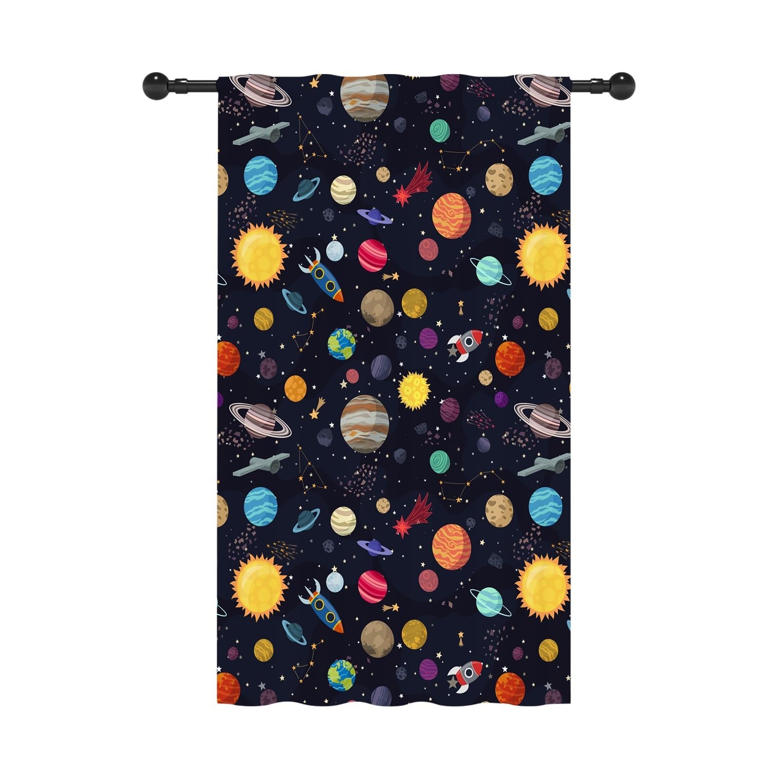 YONGFOTO 168x229cm Espacio Cortinas Opacas para Dormitorio Planeta Cohete Espacio Exterior Galaxia Bolsillo Superior para Varilla Cortinas para Sala de Estar habitación Infantil Juego de 1 Panel