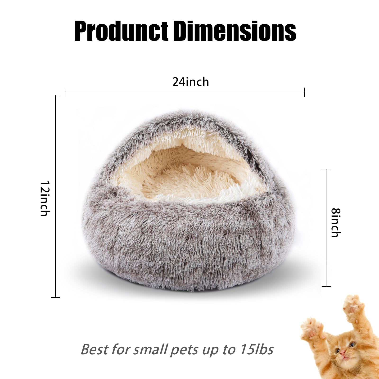Cat Beds for Indoor Cats,Cat Cave for Puppy and Kitty,Calming Small Dog Bed for Small Dogs with Cover Cave,Cozy Warming Fluffy Washable Anti-Slip Pet Sleeping Bag(24 * 24inch,Khaki)