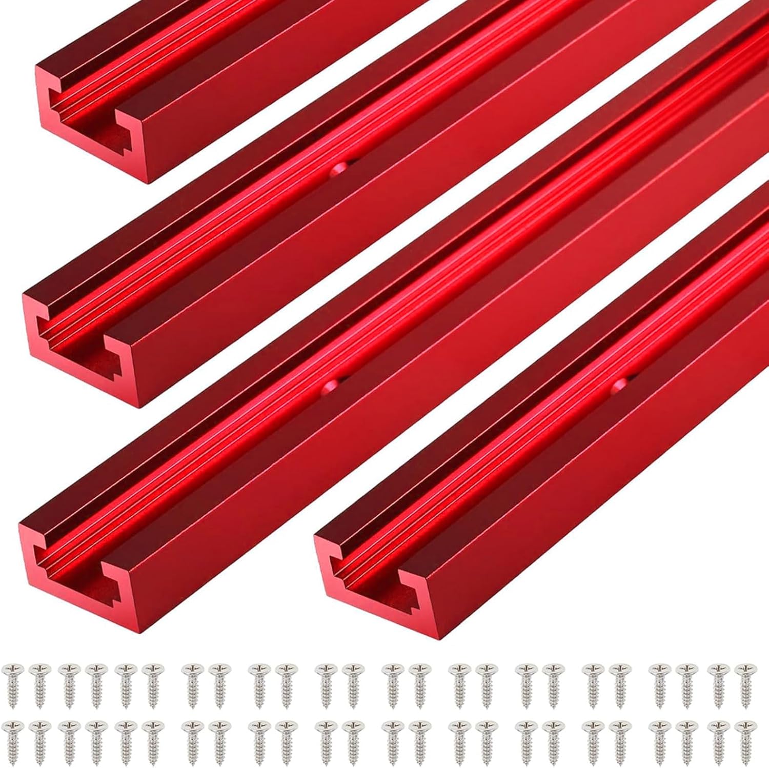 T Tracks for Woodworking,4Pcs Aluminum 48 inch Double Cut Profile Universal with Predrilled Mounting Holes and 48 Pcs Screws Red 48inch Red