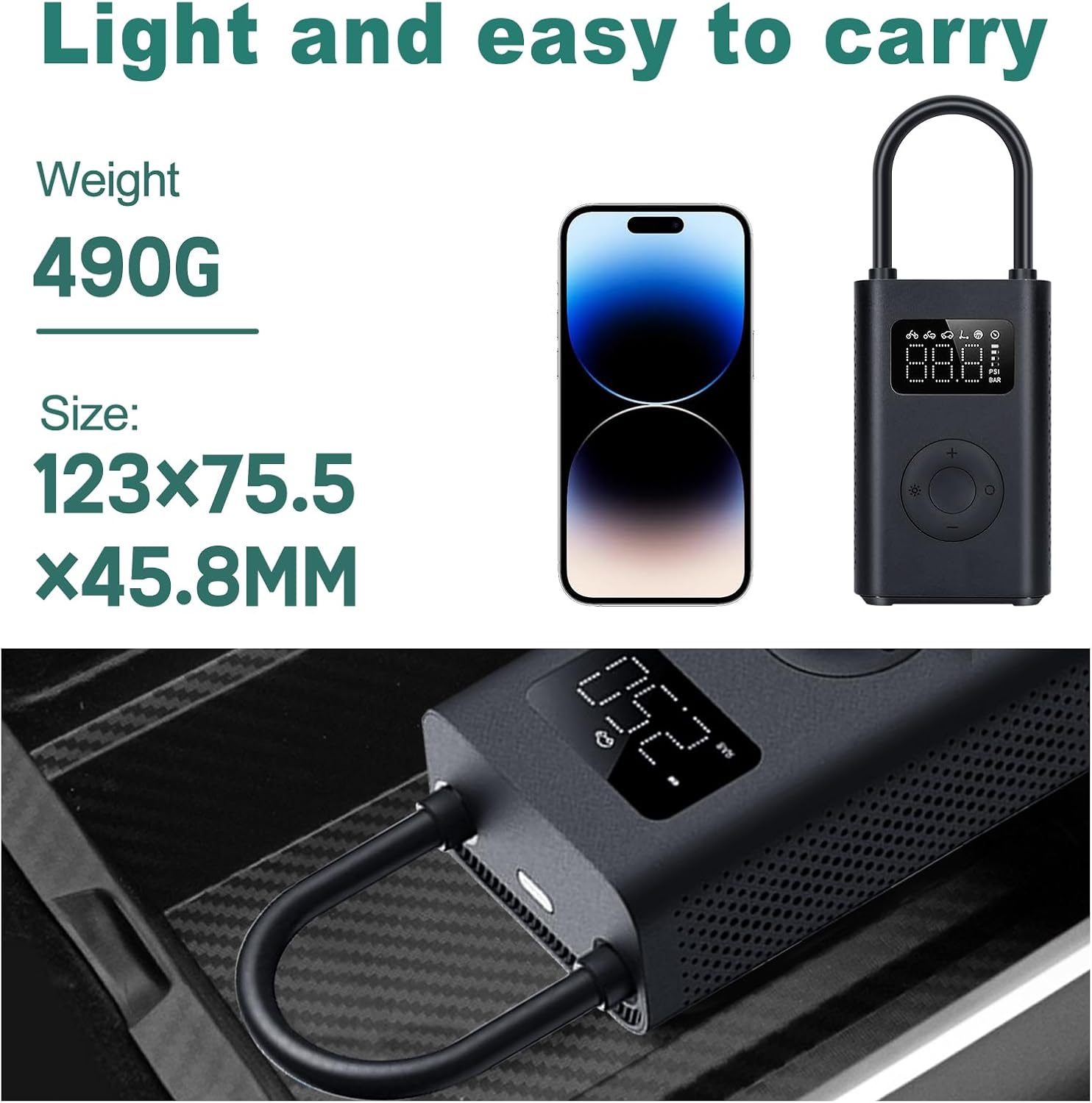Compresseur Portatif Mijia: Gonflage Rapide et Précis avec Écran LCD | 150PSI pour Voiture, Vélo, etc. - Image détaillée