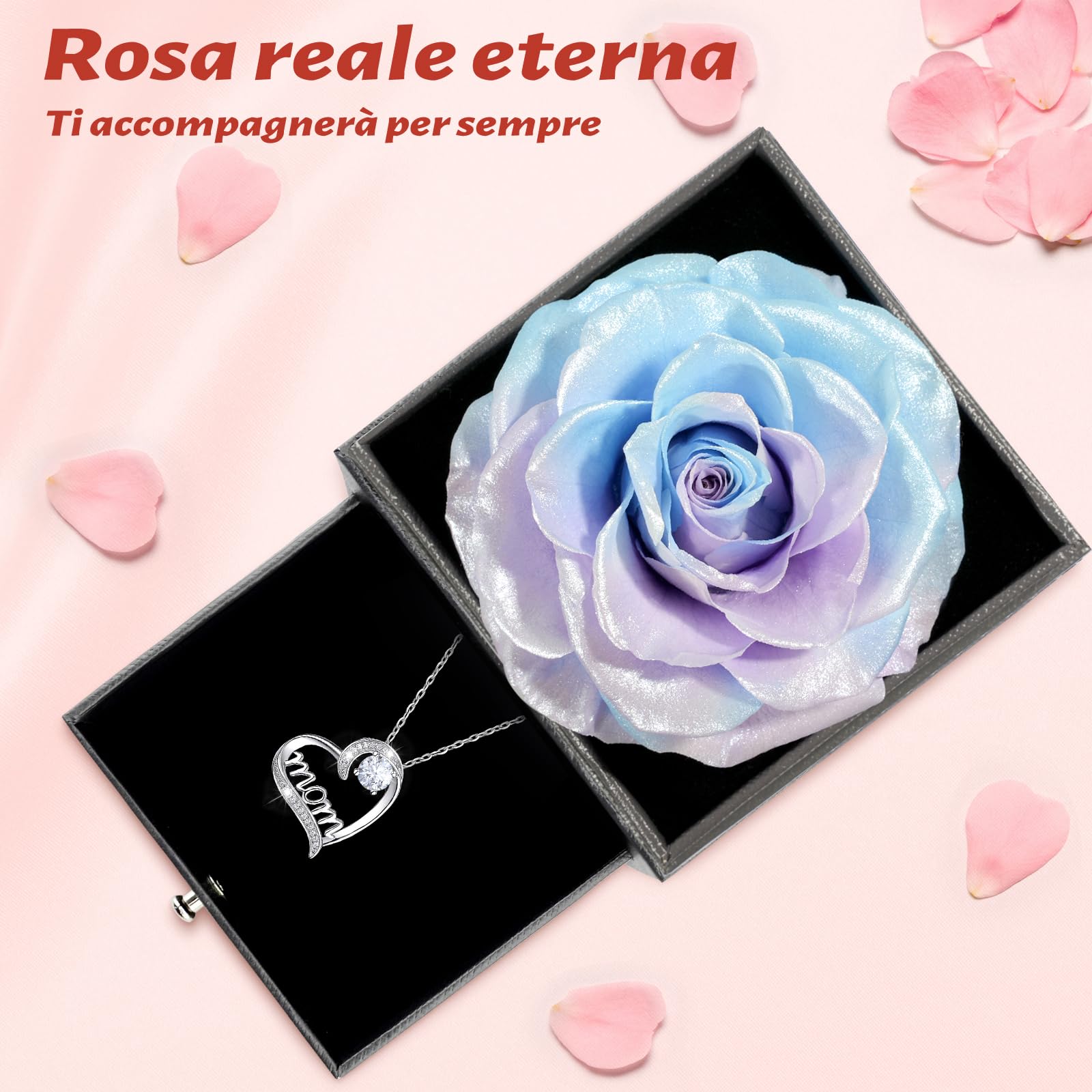 Sunia Festa della Mamma Idee Regalo, Vera Rosa Eterna con Collana Argento 925 Donna, Migliore Mamma del Mondo, Rosa Eterna Stabilizzata, Regalo Donna Compleanno
