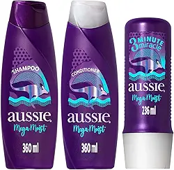 Kit Aussie Mega Moist Super Hidratação Shampoo 360ml e Condicionador 360ml e 3 Minutos Milagrosos 236ml