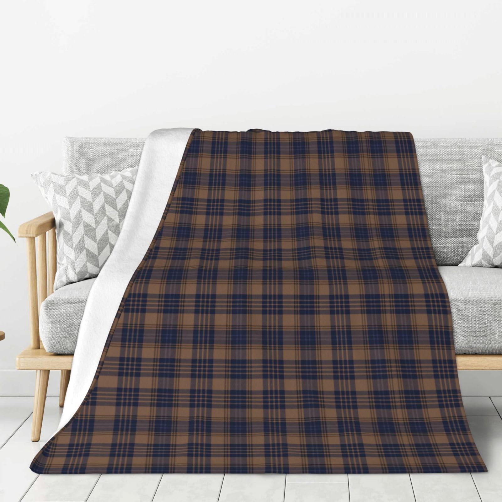 Asbwuo As Pic Brown Blue Tartan Plaid Family Flannel Throw Blanket Set - Warm Lightweight For Couples, Kids, Grandparents - Home, Travel, Dorm Decor 60"X50"