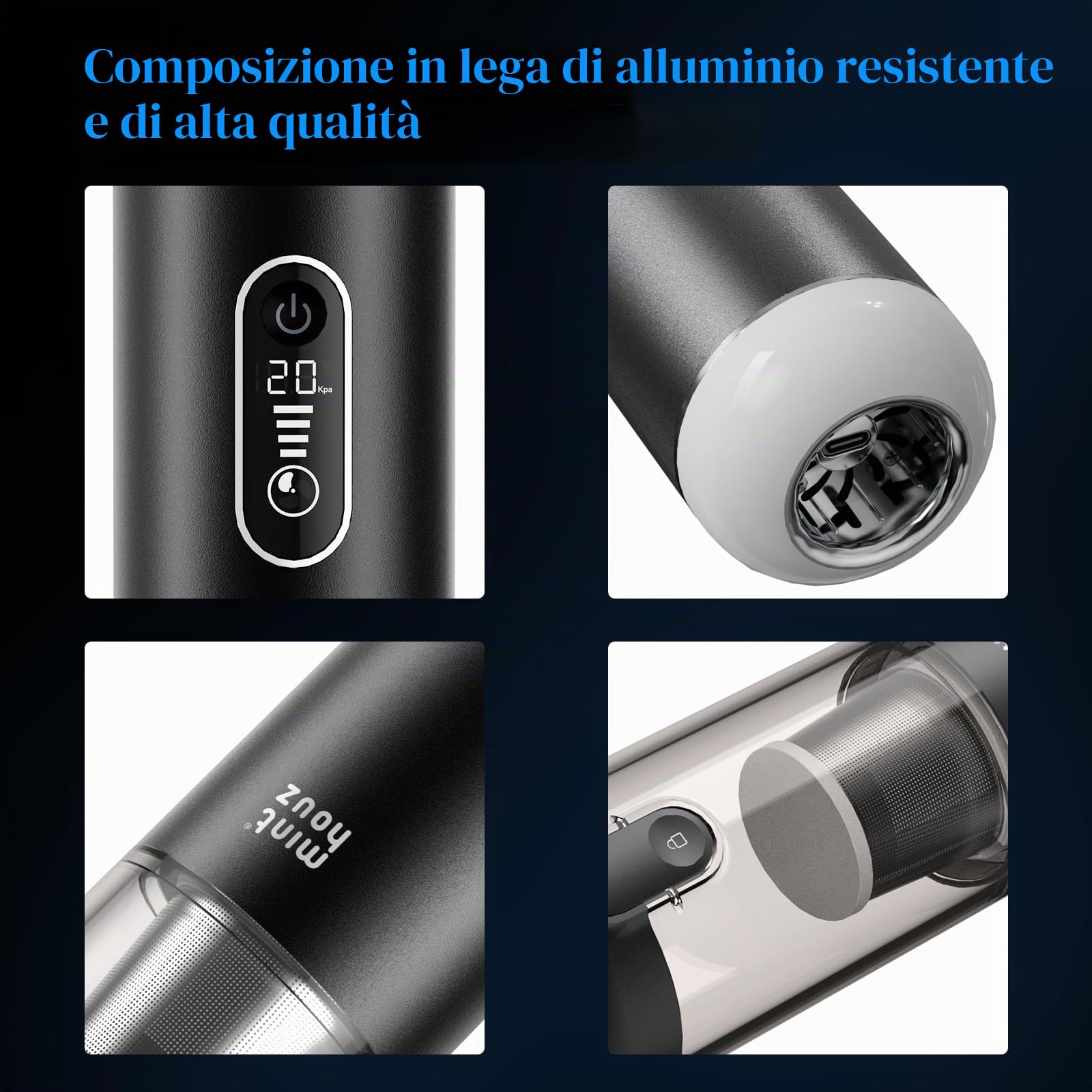 Aspirapolvere Portatile per Auto Senza Fili 20000PA - Potente Aspirapolvere a Mano con Display LED, Ricarica Rapida 2,5H e Autonomia 45 Minuti, Ideale per Interni Auto/ Casa/ Angoli/ Pellet di Animali