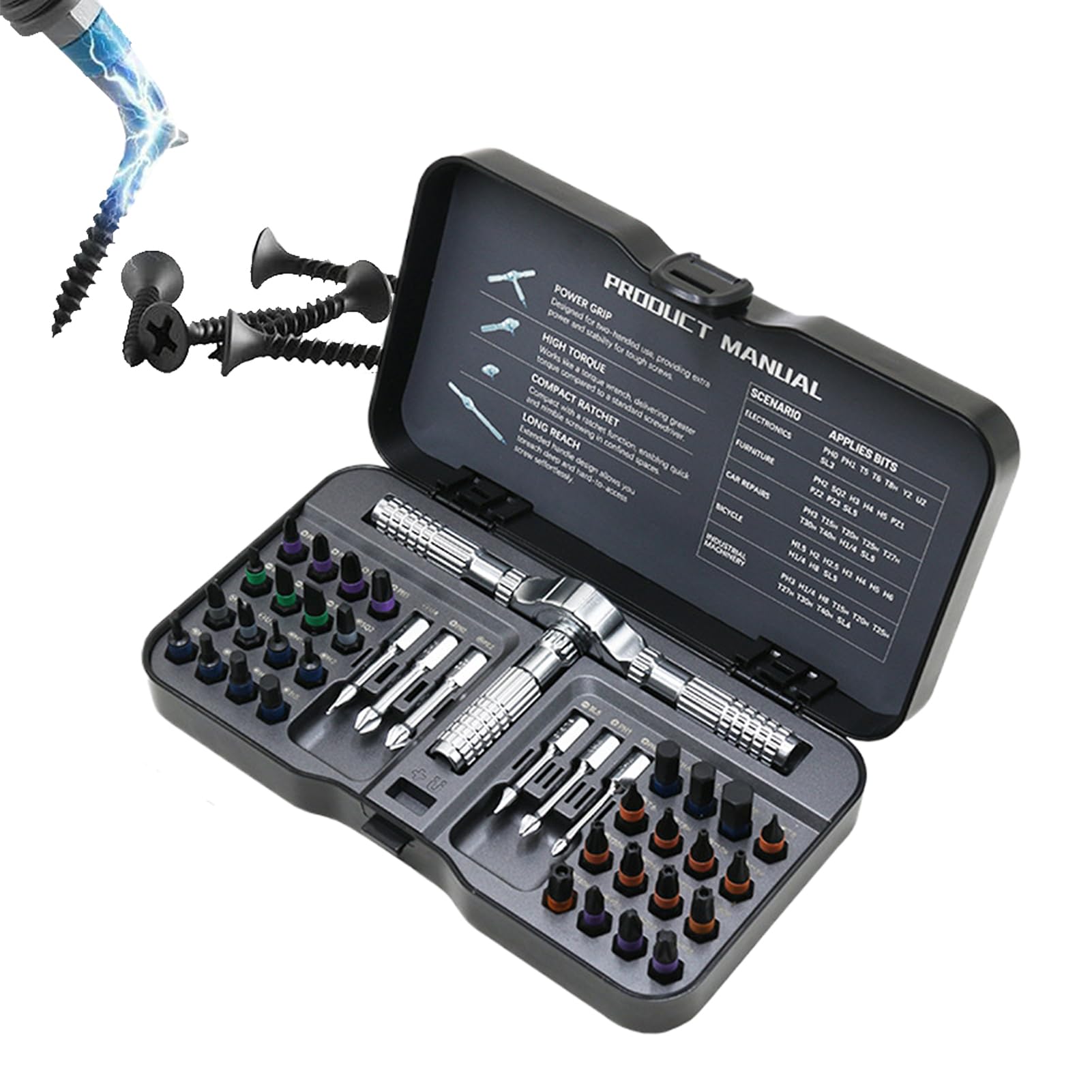 Set Cacciaviti A Cricchetto Portatile Precisione Ergonomica 40 In 1 | Kit Punte Multifunzione per auto, meccanico, elettricista, elettronica, edilizia, falegnameria, idraulica, industria