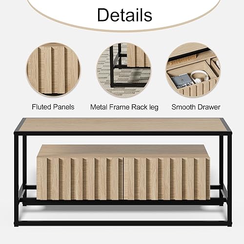 Miniatura 7 de UEV Juego de 3 mesas auxiliares, juego de mesa de sala de estar, mesa auxiliar de mediados de siglo, juego de 2 mesas auxiliares con 2 cajones para