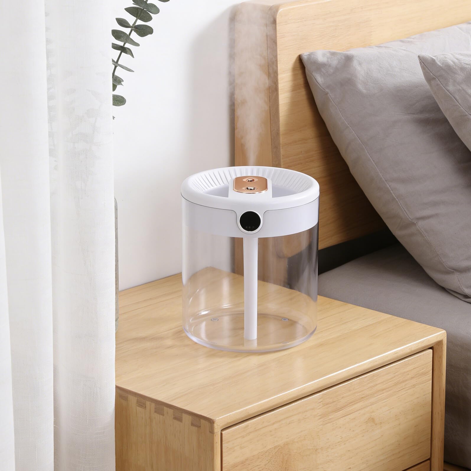 SHINEOFI Umidificatore a Doppio Spruzzo 2l Portatile con Controllo Digitale e Plastico per Piante e Aria in Ufficio o Dormitorio Silenzioso con Luce Notturna