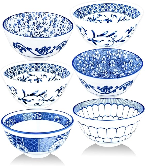 Kithing Ceramic Bowl, Ice Cream Bowl, Ceramic Rice Bowl Set of 6, White Porcelain Bowl, 10 oz, for Dessert, Cereal (f 4.5in)
