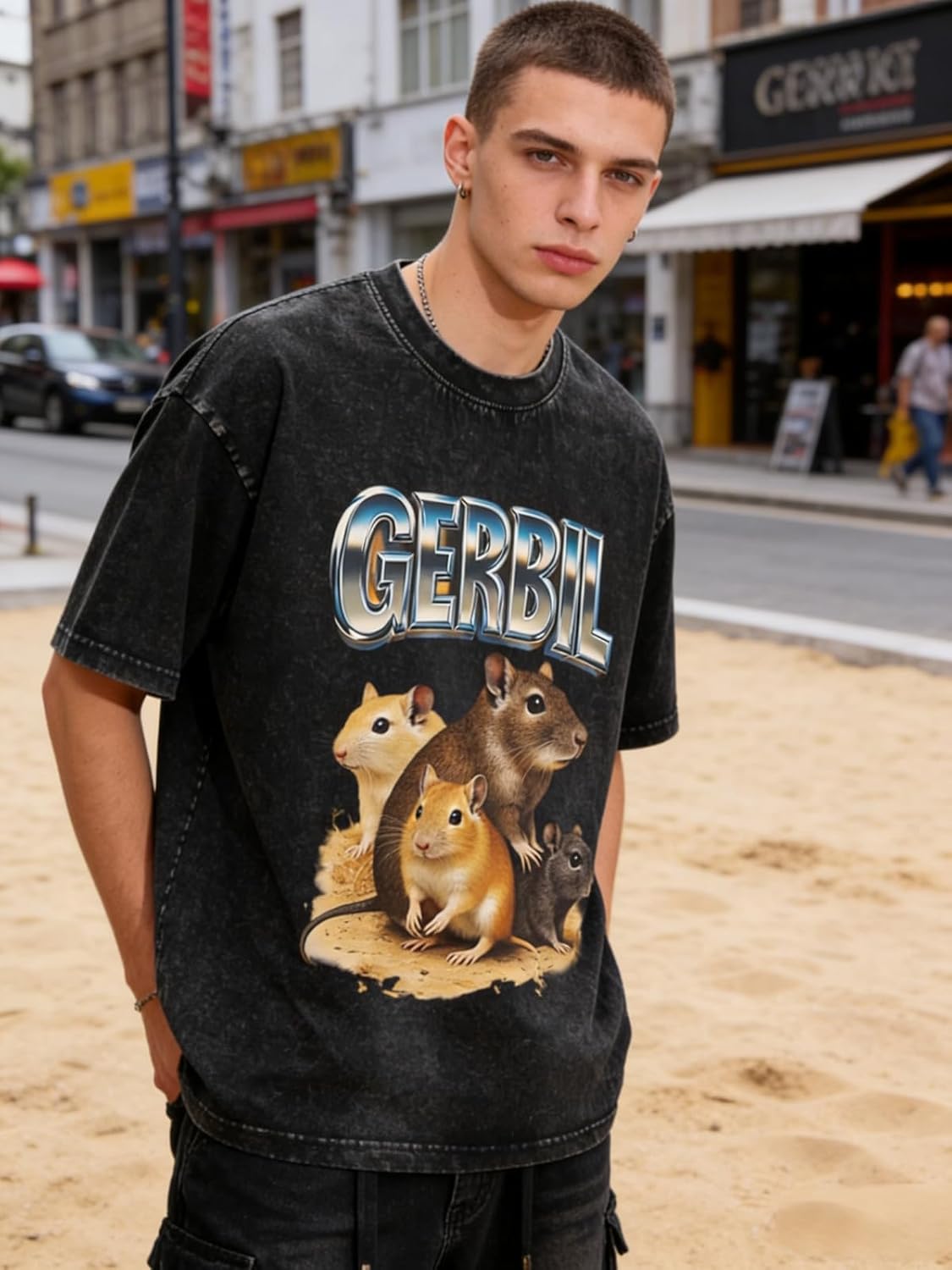 Vintage Washed Gerbil Graphic T-Shirt for Men Women, Retro Pet Lover Oversized Streetwear Tee - Image 4