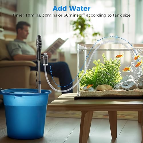 Miniatura 5 de Aspirador eléctrico de grava para acuario de 36 W aspiradora de pecera con fuerte succión para cambio automático de agua, removedor de algas, lavado