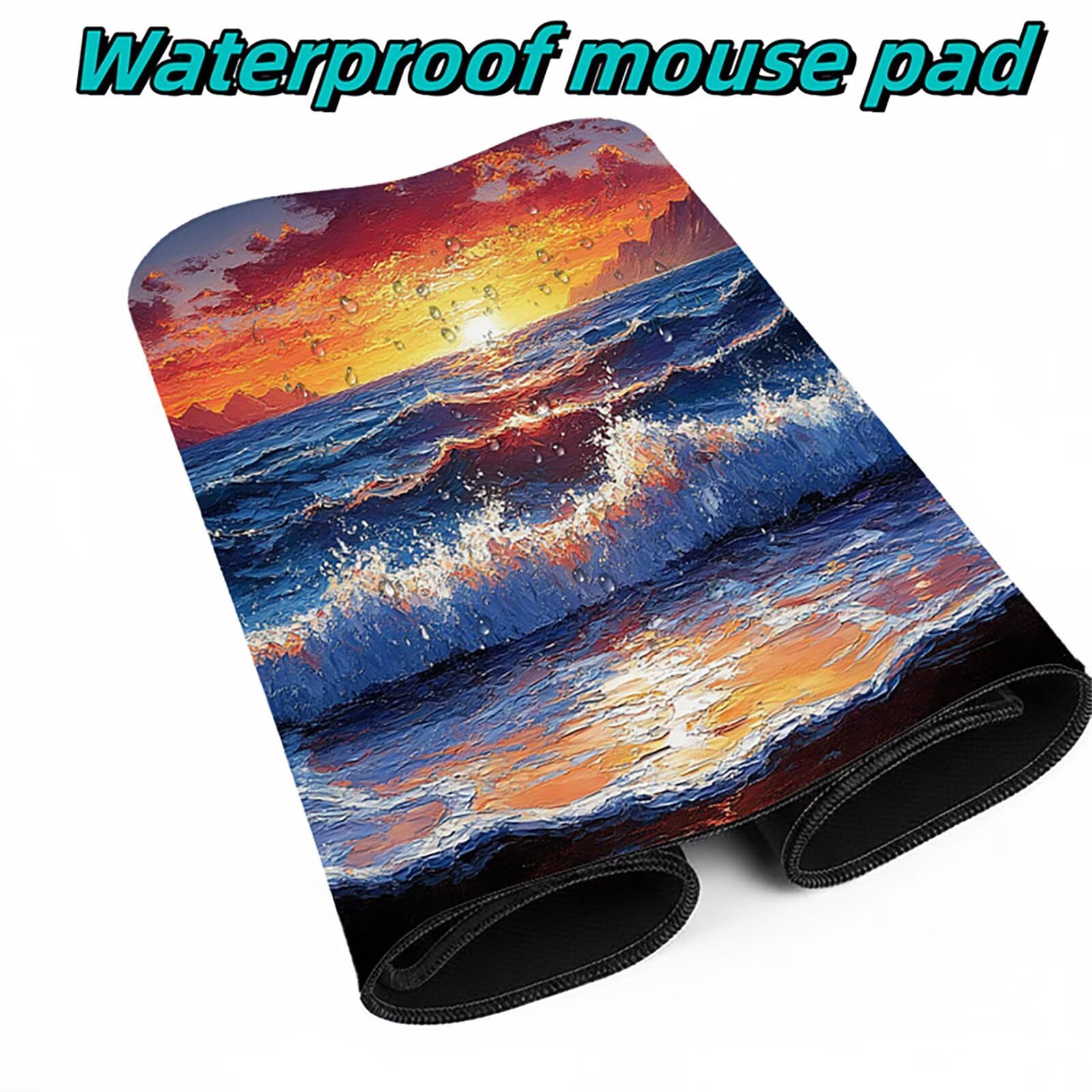 Podkładka pod mysz fale morskie XXL podkładka pod mysz 140 x 60 x 0,3 cm Podkładka pod mysz z antypoślizgową gumową podstawą do przenośnej klawiatury Gamer PC Dekoracja jesiennego biura krajobraz DBYH