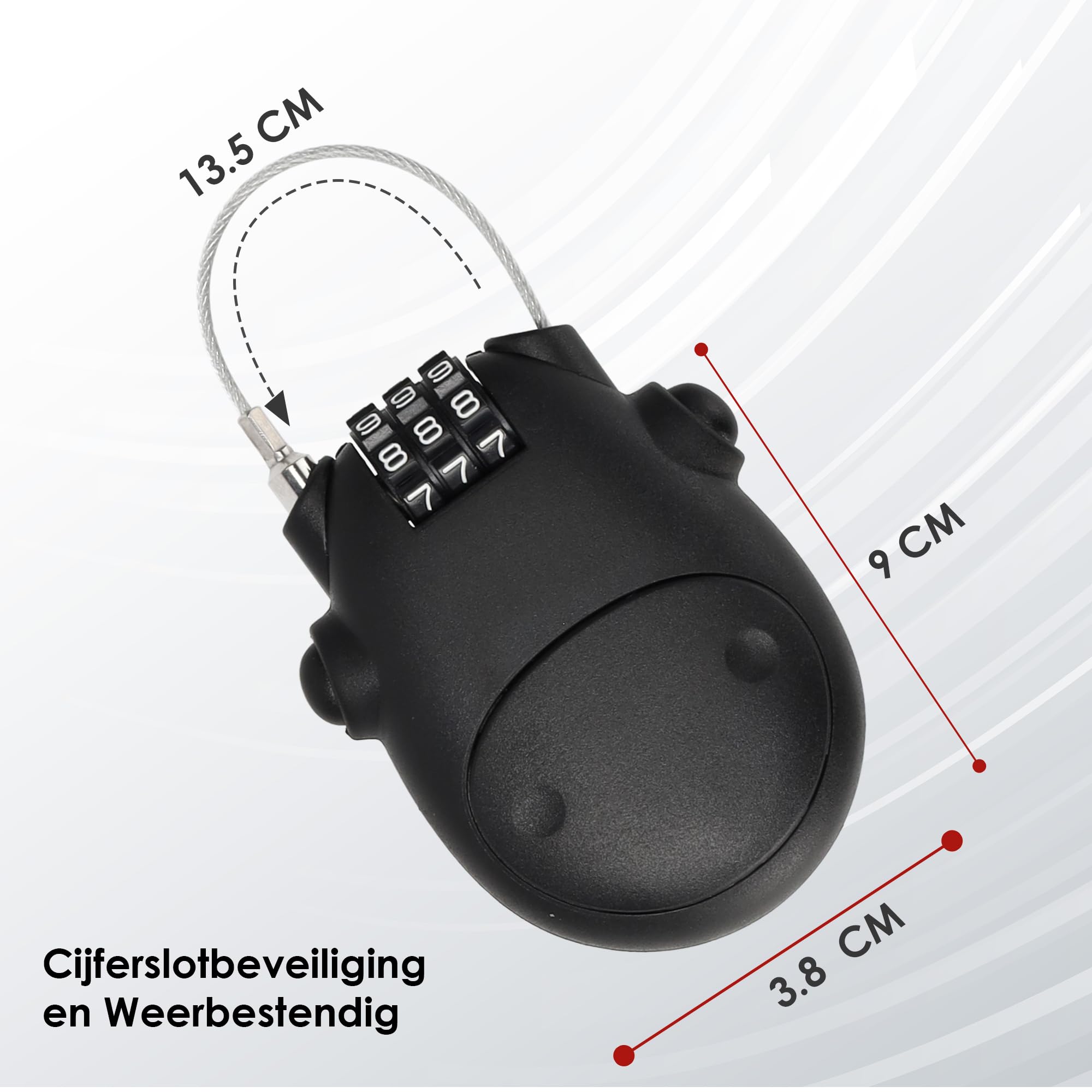 Combinación de candado con código numérico en plástico negro | 6 piezas | 8 cm de longitud | 1.7cm Ancho | Cable de 80cm | Perfecto para Casilleros de Ciclismo Escolar | Ligero y Fácil de Usar