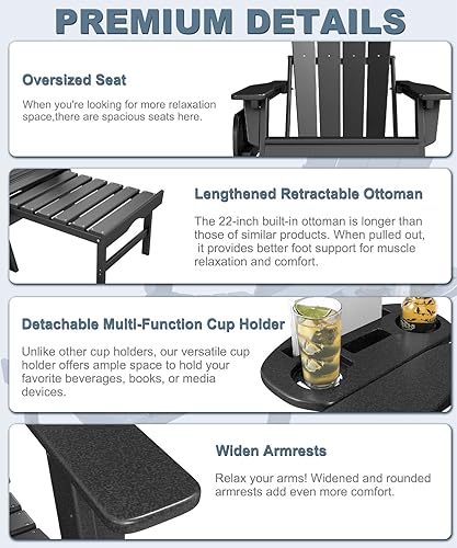 Miniatura 6 de Silla Adirondack ajustable con reposapiés retráctil, juego de 2, silla Adirondack plegable de HDPE con portavasos, silla para fogatas al aire libre