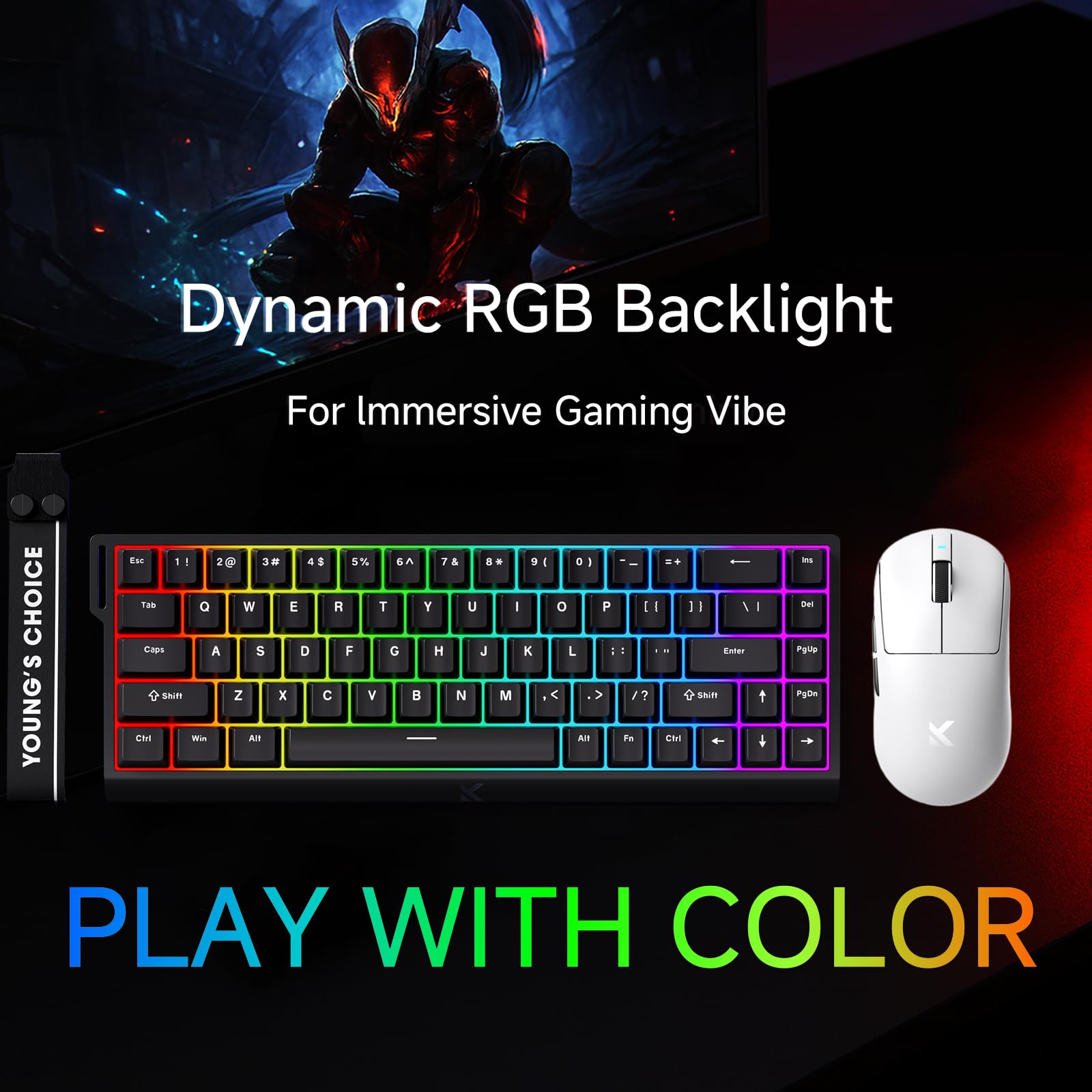 FOXMM x MCHOSE Ace68 HE Przewodowa Klawiatura do Gier 65% RGB, Szybkie Wyzwalanie 8000 Hz, ICE Magnetyczny Przełącznik Halla Niebieski, Precyzyjny Regulowany Skok 0,005 mm, do Gier FPS, Czarna