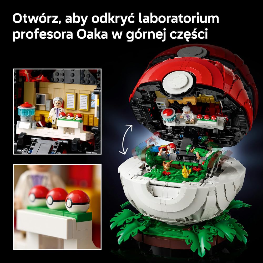 LEGO Pokémon Kultowy Pokéball z Trenerami 72154 | Kolekcjonerski model Pokéballa, duży zestaw klocków dla dorosłych, prezent dla fana gry, gamingowa dekoracja, 2386 elementów