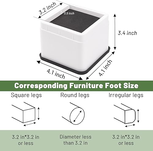 Miniatura 2 de BTSD-home Elevadores de cama de 3 o 6 pulgadas, apilables, resistentes, para sofás, mesa, sofá, silla, cama, juego de 8 unidades, color blanco