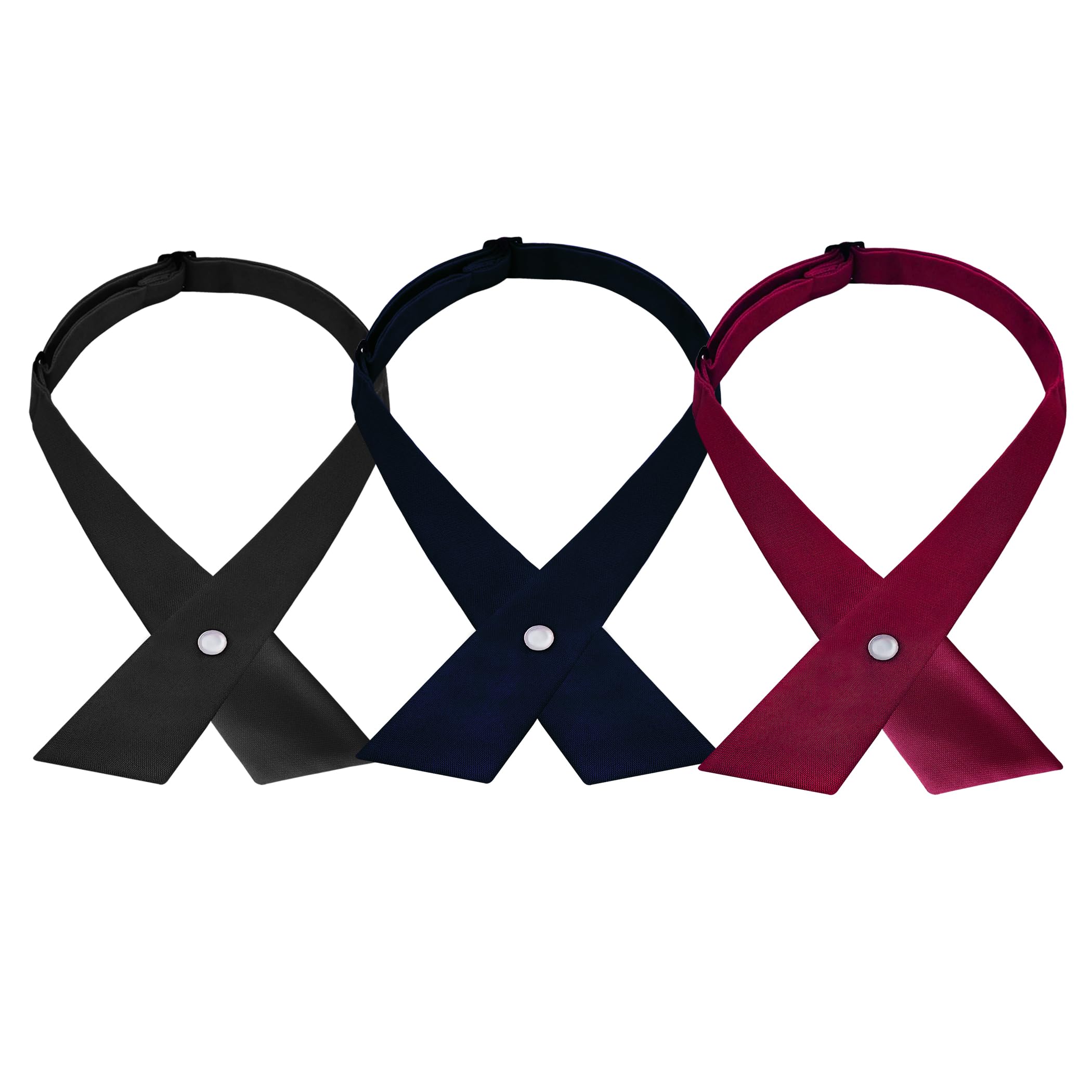 SYAYA Women/Men Cross Bow Tie, Pre Tied Crossover Necktie For Janpanese School Girl JK & JC Uniform or Cosplay W-B-T2, Set of 3 - Black, Navy, Maroon, One size