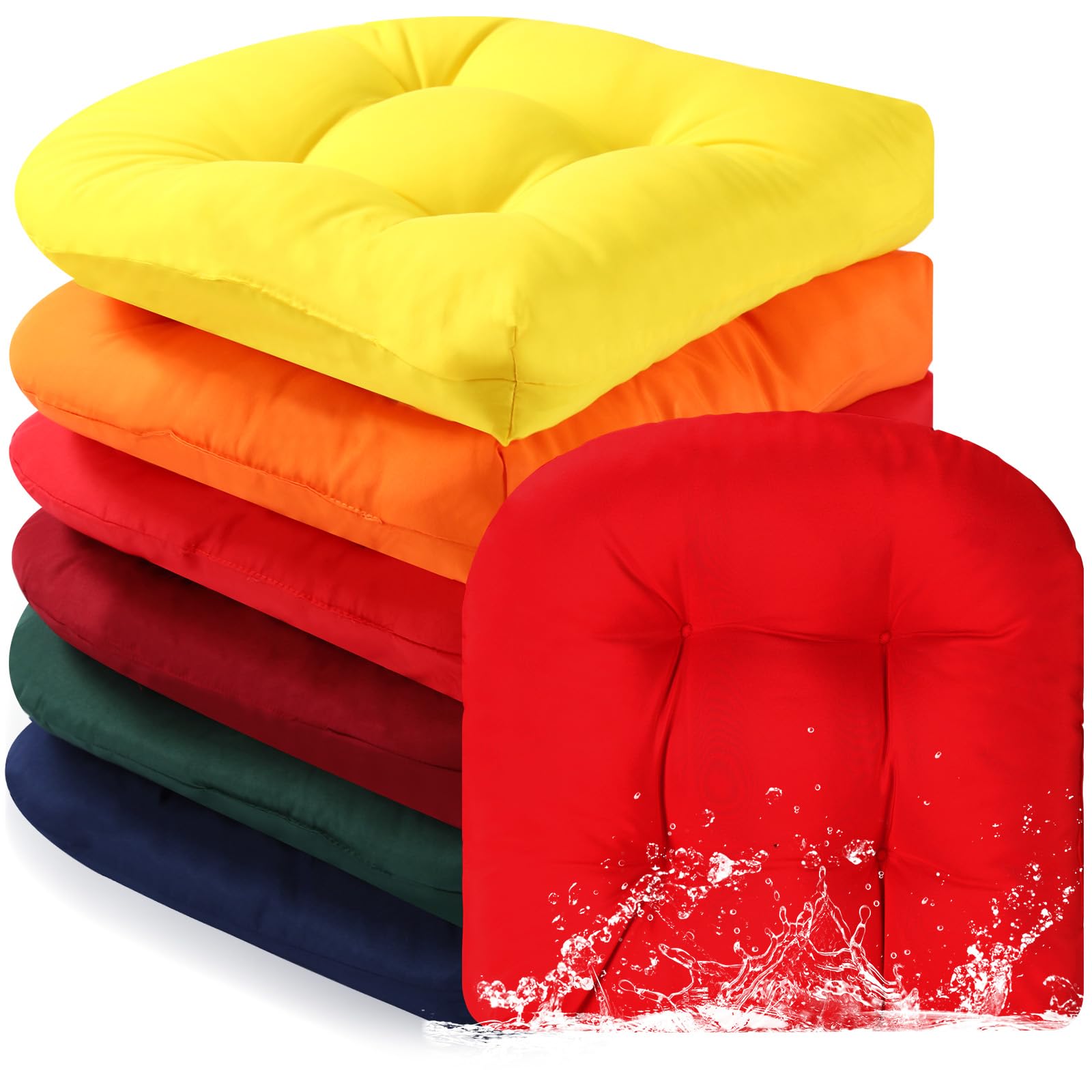 Thyle Outdoor Chair Cushions Set of 6 Waterproof Sun Protection Square Tufted Overstuffed Patio Furniture Seat Cushion for Patio Furniture Dining Indoor 19