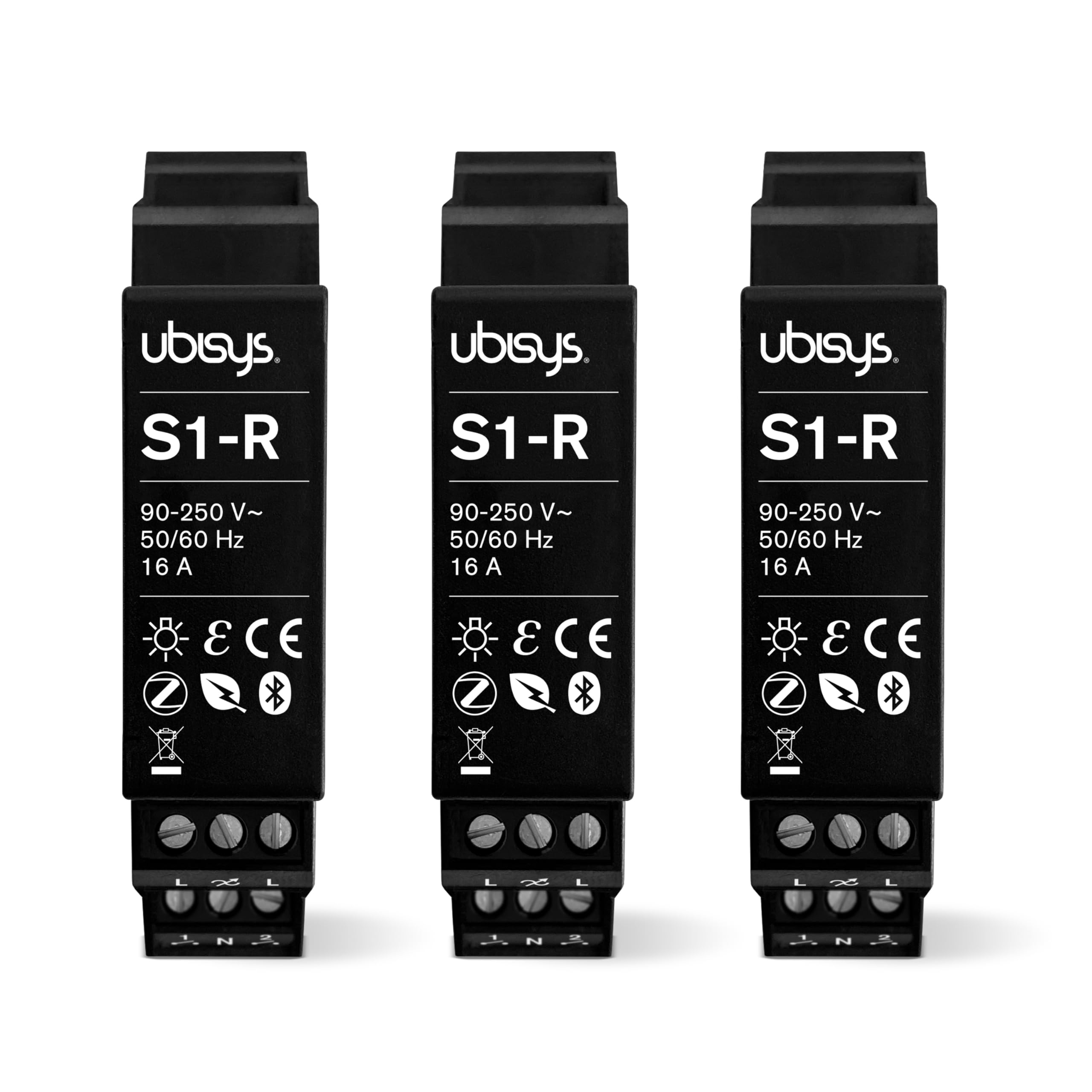 Erweiterungs-Set "Schalter-R 3" | 3x ubisys Zigbee/Bluetooth Schaltaktor S1-R (Series 2): Schaltet bis zu 16A | Zigbee Direct | Auch ohne Gateway steuerbar | Stromstossrelais | Sie sparen 14€.