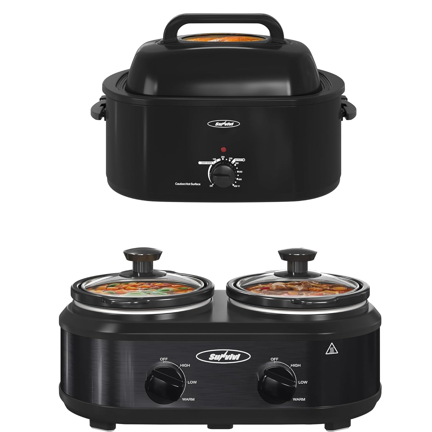 Sunvivi Roaster Oven with Self-Basting Lid And Double Slow Cooker 20 Quart Electric Roaster with Removable Pan Rack