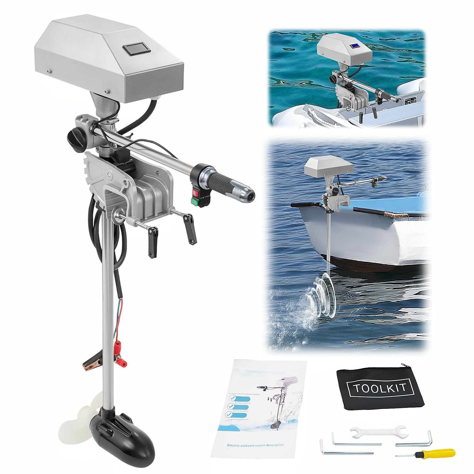 Motore fuoribordo elettrico 12-24 V, 1500 W, motore fuoribordo elettrico senza spazzole, motore elettrico per barche gonfiabili, barche con una lunghezza da 2 a 4,5 m