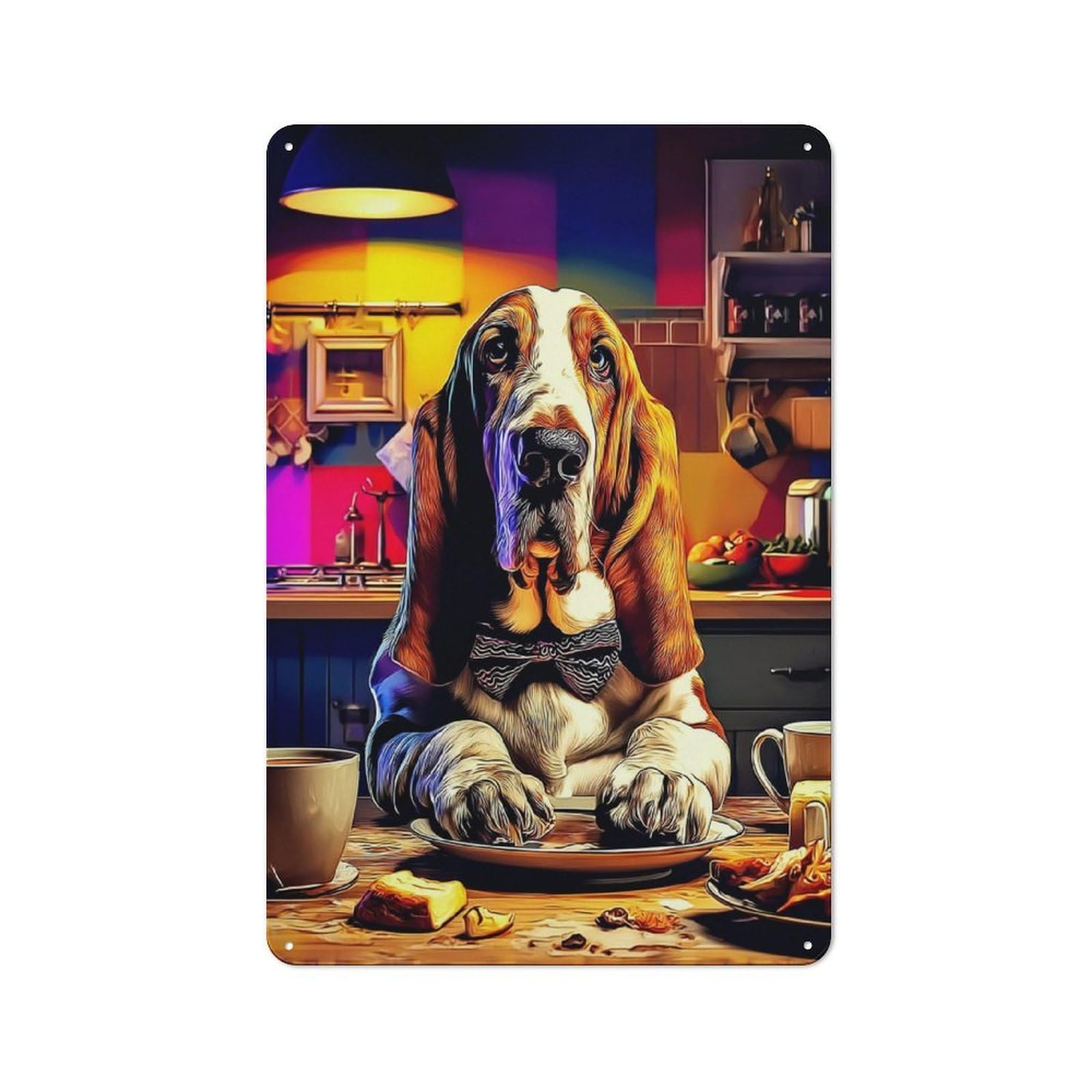 Junmoney Colorful Basset Hound In Kitchen Vintage Tin Sign 30X20cm, Country Style Bistro Wall Plaque For Bakery, Diner, Cafe Or Family Room