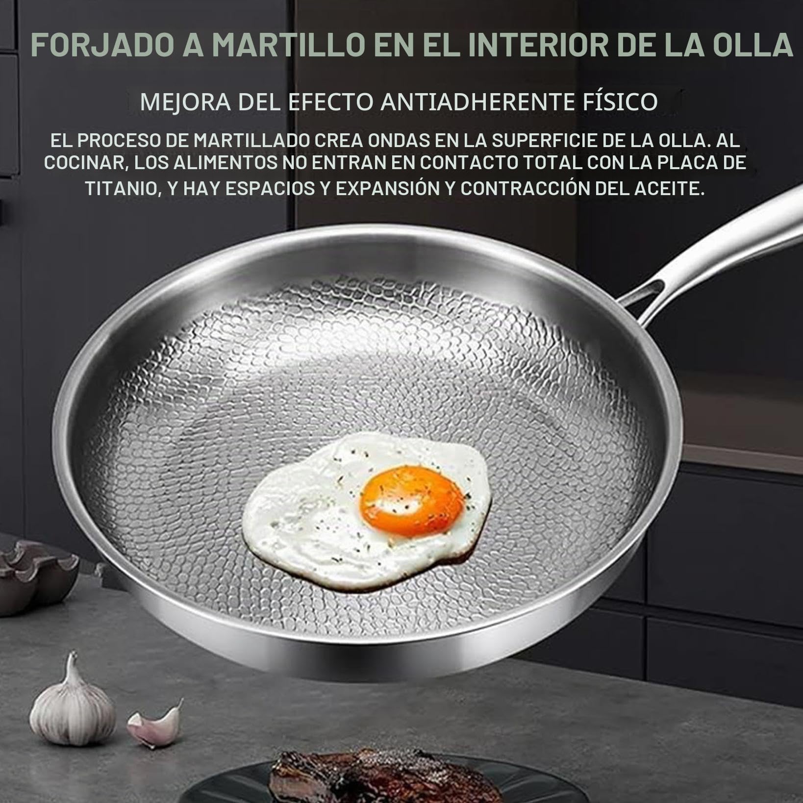 Generisch Sartén de titanio con tapa y espátula, antiadherente wok martillado de titanio Nutrition para cocinar, sartén de titanio sin revestimiento, sartén de titanio Pro Inducción, para cocina y