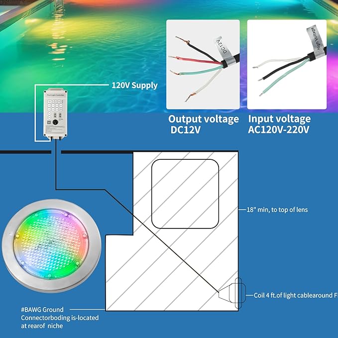 Luz LED para piscina de 6 pulgadas 12V con control remoto y APP miniatura 3