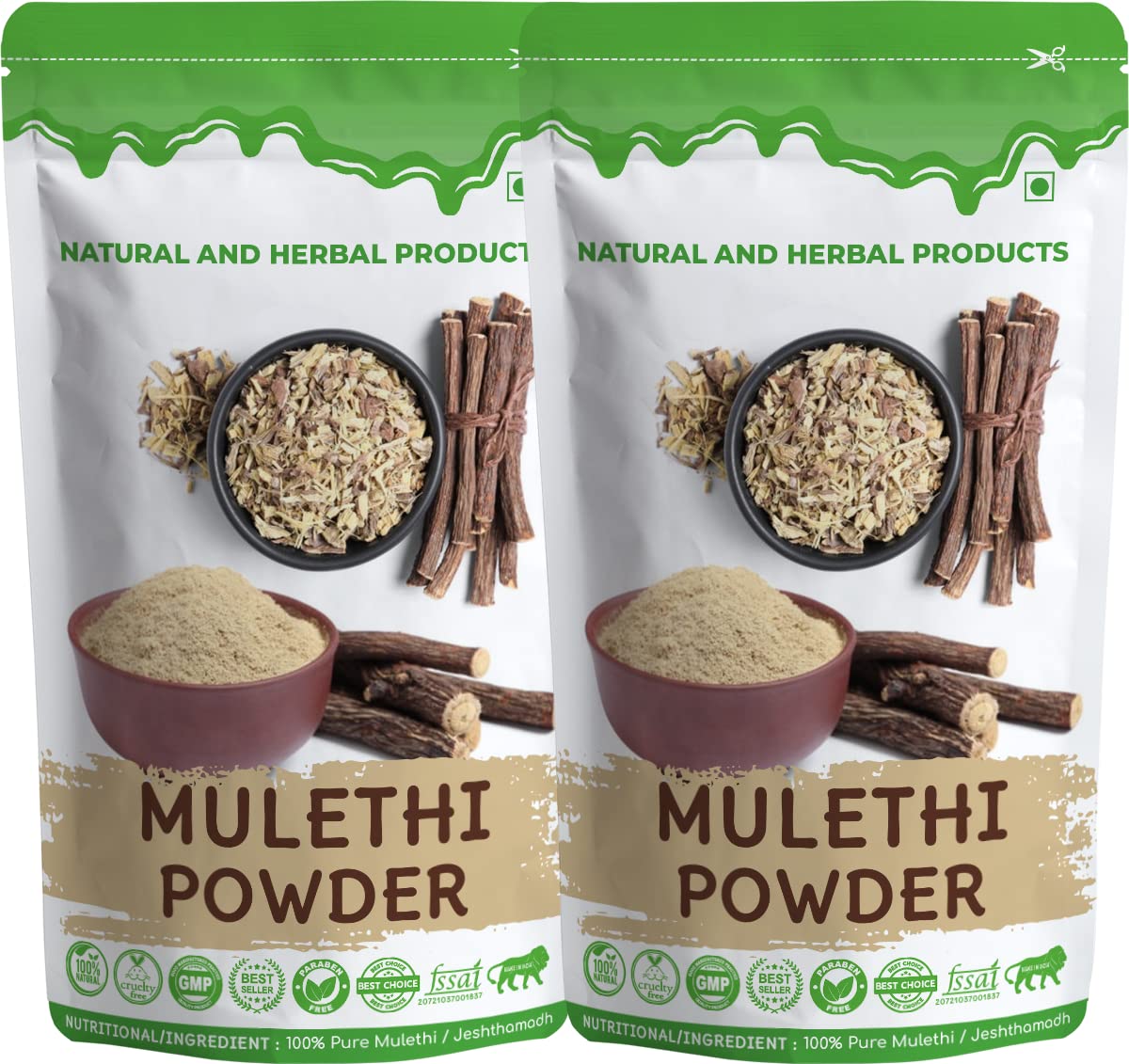 Mulethi Powder | Jeshthamadh | Yashtimadhu | Liquorice Root Sticks For Eating, Hair Care, Skin Care(Face Mask, Skin Brightening, Evens Skin Tone) Immunity Booster- Pack 2