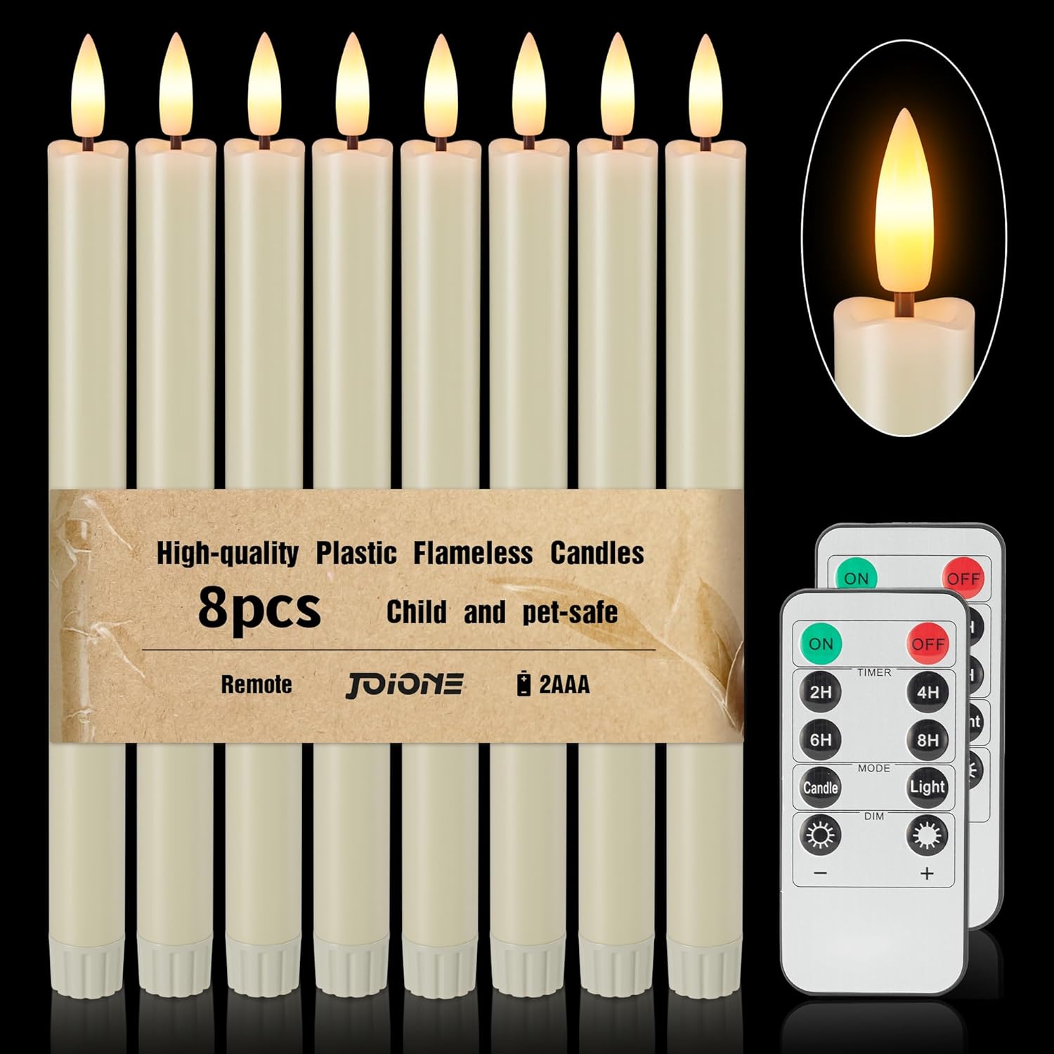 Flameless Battery Operated Ivory LED Taper Candles with Remote & Timer, 10.23" Bulk Discount Plastic Flickering Flame Electric Candlesticks, Home Wedding Christmas Decoration (Set of 8) Ivory 8 pack