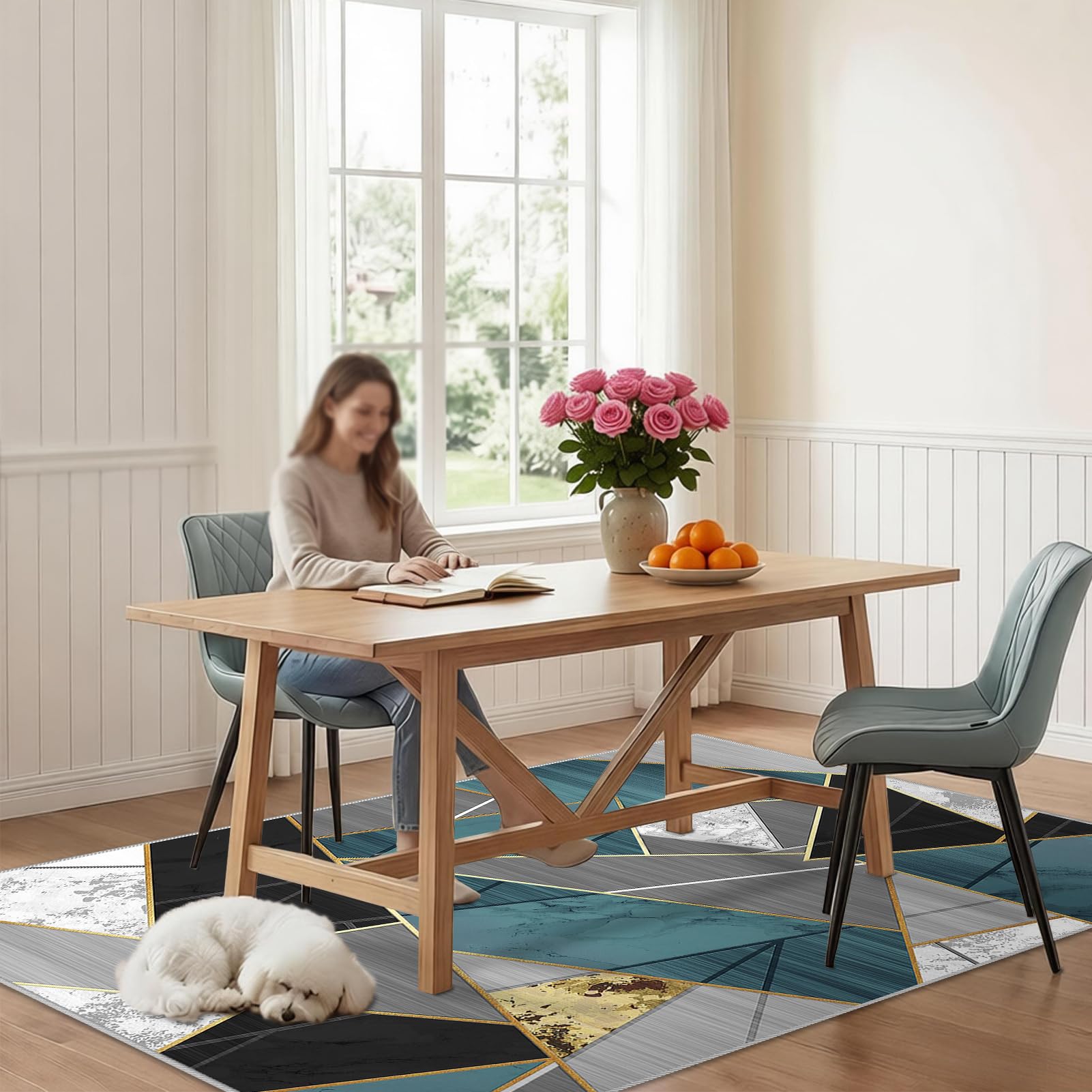 Dywan do salonu Można prać w pralce Antypoślizgowy dywanik do sypialni na łóżko 110 x 130 cm Nowoczesny dywan do salonu Kuchnia Mata podłogowa Duży dywan Jadalnia do wnętrz Jadalnia