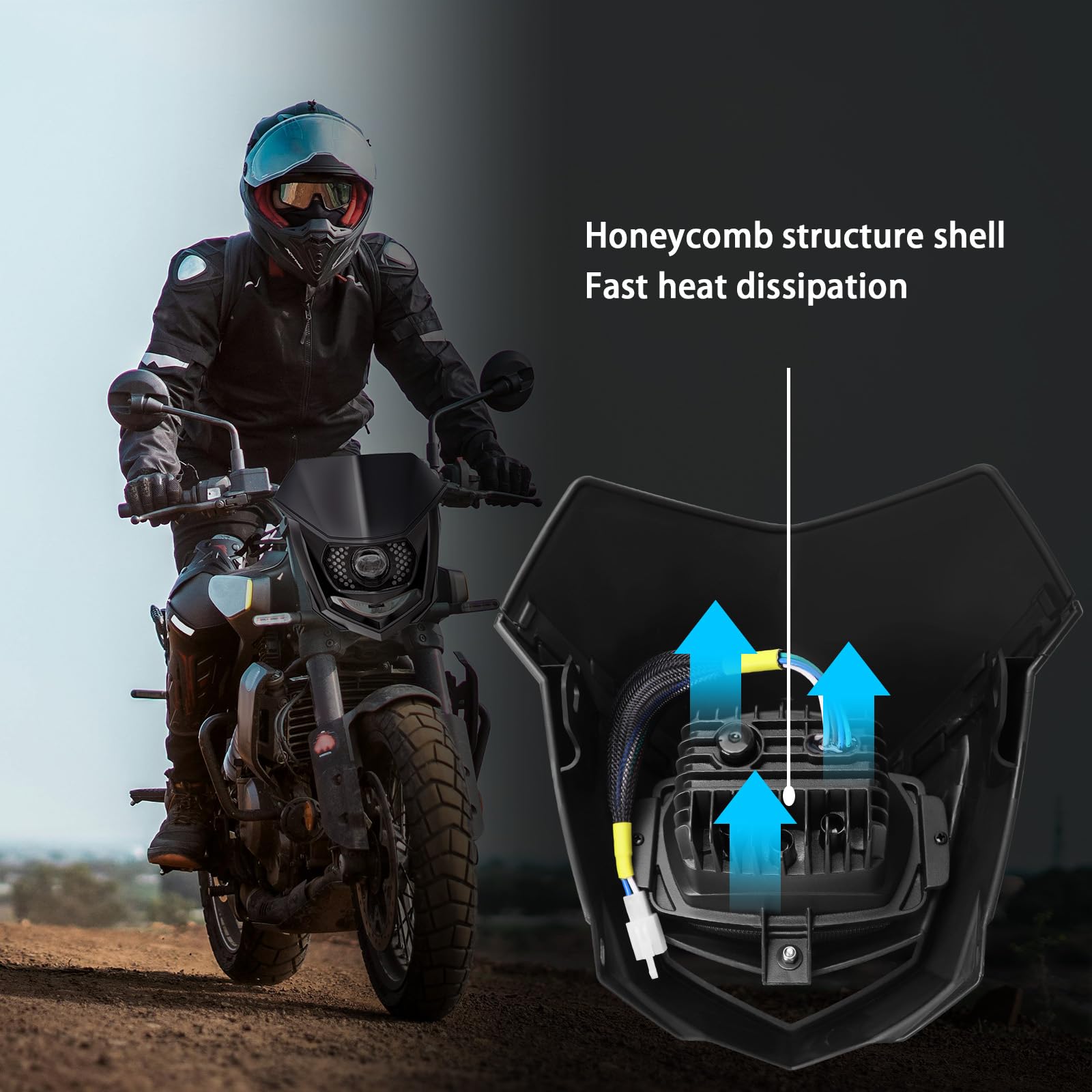 Universal Motorrad LED Scheinwerfer mit Tagfahrlicht, kompatibel mit KTM Enduro Supermoto EXC Dirt Bike (Schwarz)