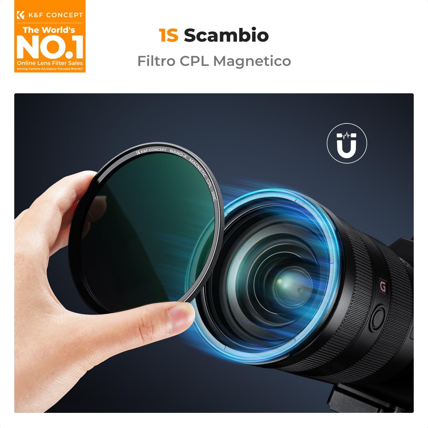 K&F CONCEPT Nano-Klear Filtro Magnetico, Filtro Polarizzatore Circolare Magnetic Filter CPL in Vetro Ottico con Nano-Rivestimento per Obiettivi 67mm(Incluso Un Panno di Pulizia)