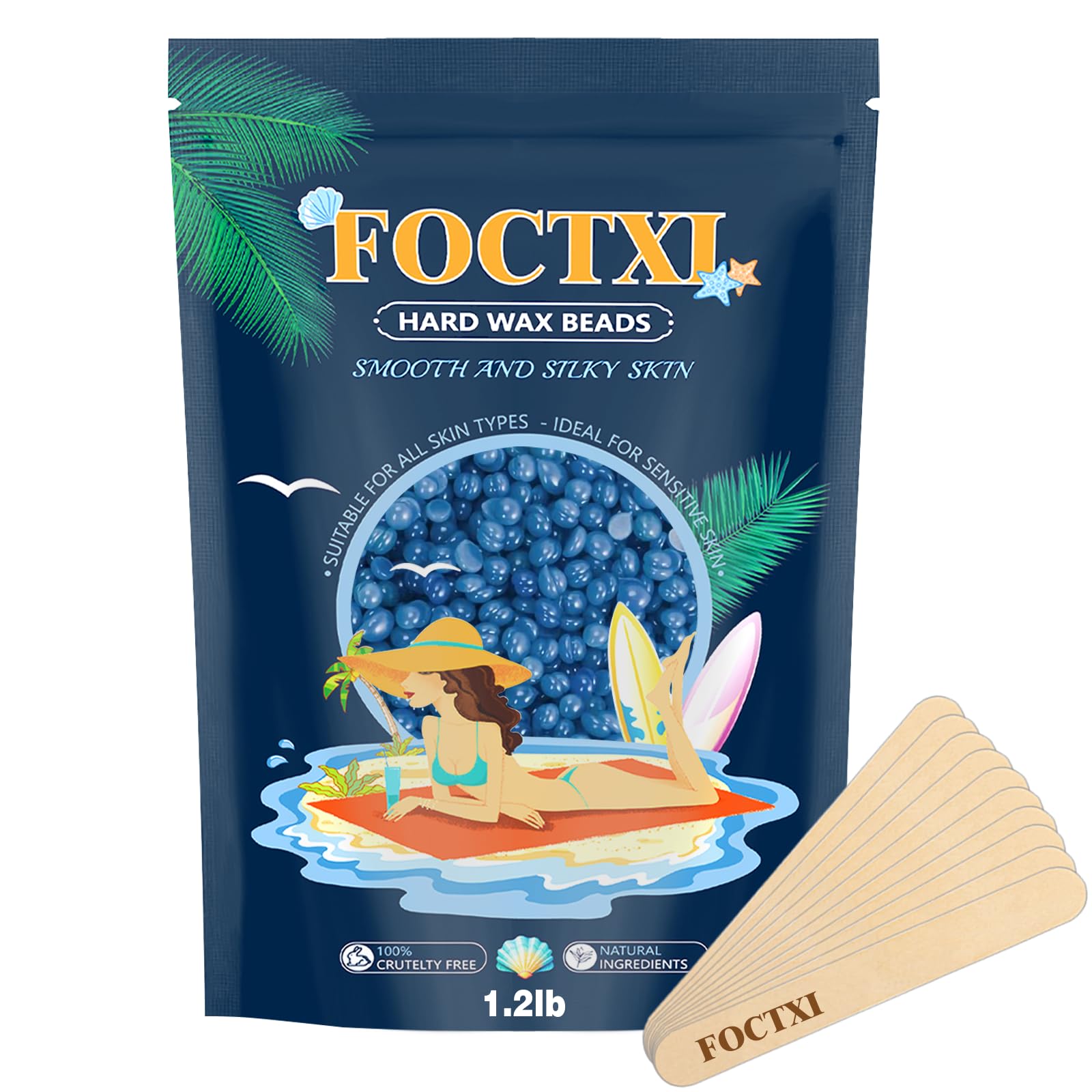 Hard Wax Beads, 1.2lb Wax Beans for Hair Removal Sensitive Skin + 10 Large Applicator Sticks - Coarse Hair Formula – Brazilian Bikini, Face, Eyebrows, Underarms, Arms, Chest, Back, Legs Blue 1 Ounce (Pack of 1)