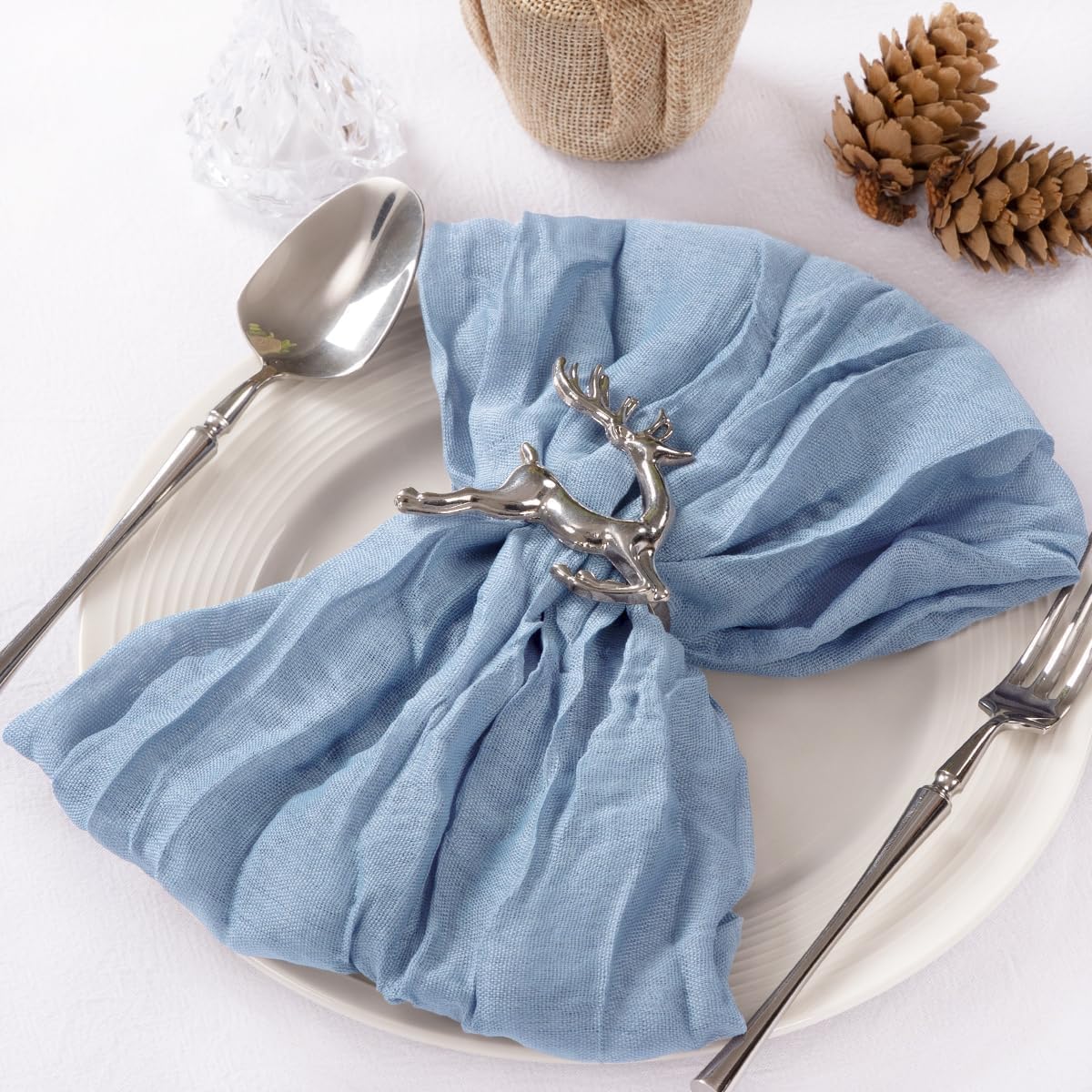 MLMC Lot de 60 Serviettes en étamine réutilisables en Vrac pour Mariage, fête prénatale, événements, décoration de Table - Bleu poudré - 53,3 x 53,3 cm