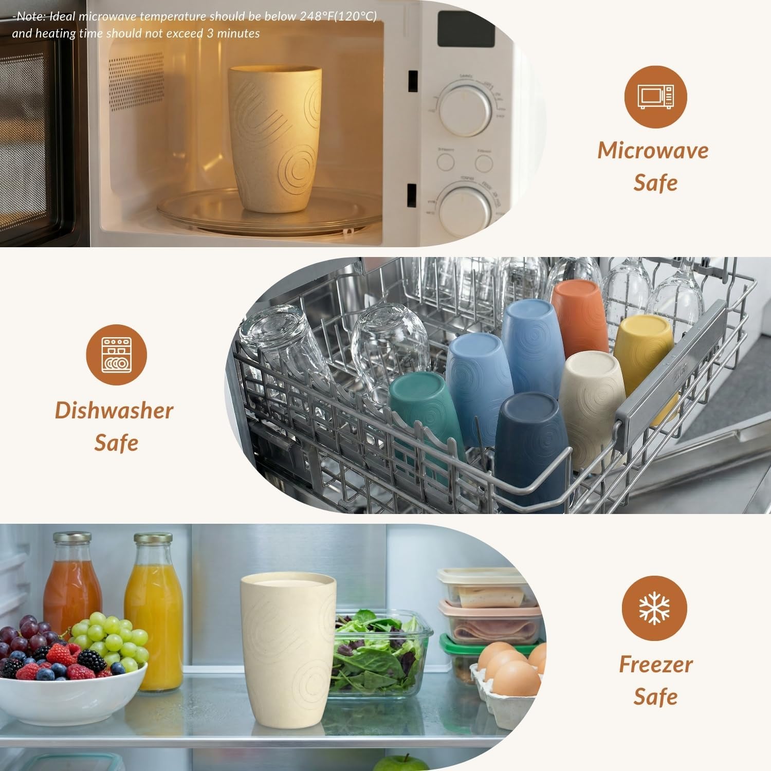 Homienly Plastic Cups Alternatives Unbreakable Drinking Glasses Wheat Straw Cup Sets for Kitchen Camping Party RV Stackable Water Tumblers Dishwasher Freezer & Microwave Safe 6 PCS (12OZ, Multi) - Image 6