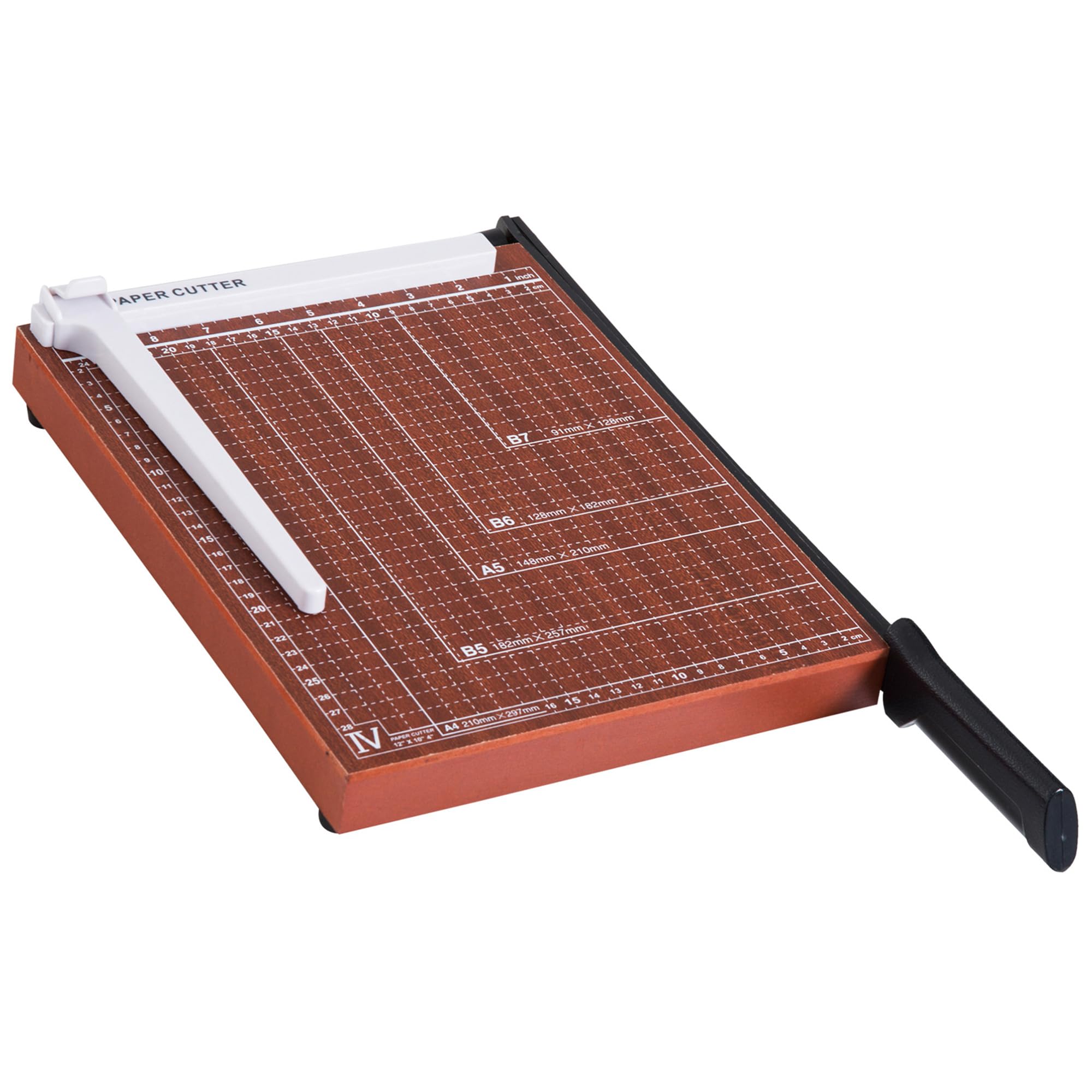 HOMCOM Cortador de Papel A4 Guillotina Profesional para Papelería Fotográfica Oficina Estudio Escuela Capacidad 12 Hojas con Regla Guía Cizalla de Cuchilla 48x26,5x5 cm Marrón