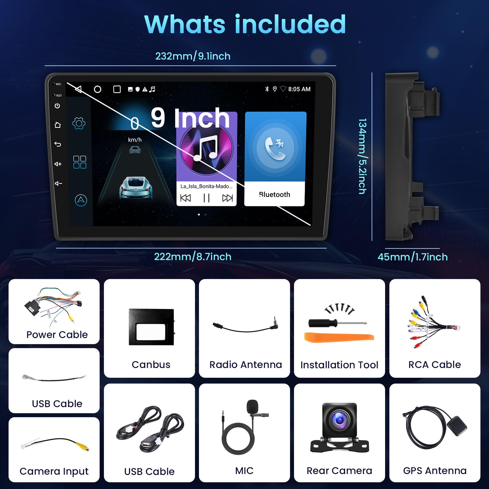 2+64G Android Radio pour Citroen Berlingo B9 2008-2017 Wireless Carplay Android Auto, 9'' IPS Touch Screen Radio Voiture avec Bluetooth/GPS/Caméra de recul/FM/WiFi/SWC/26UI