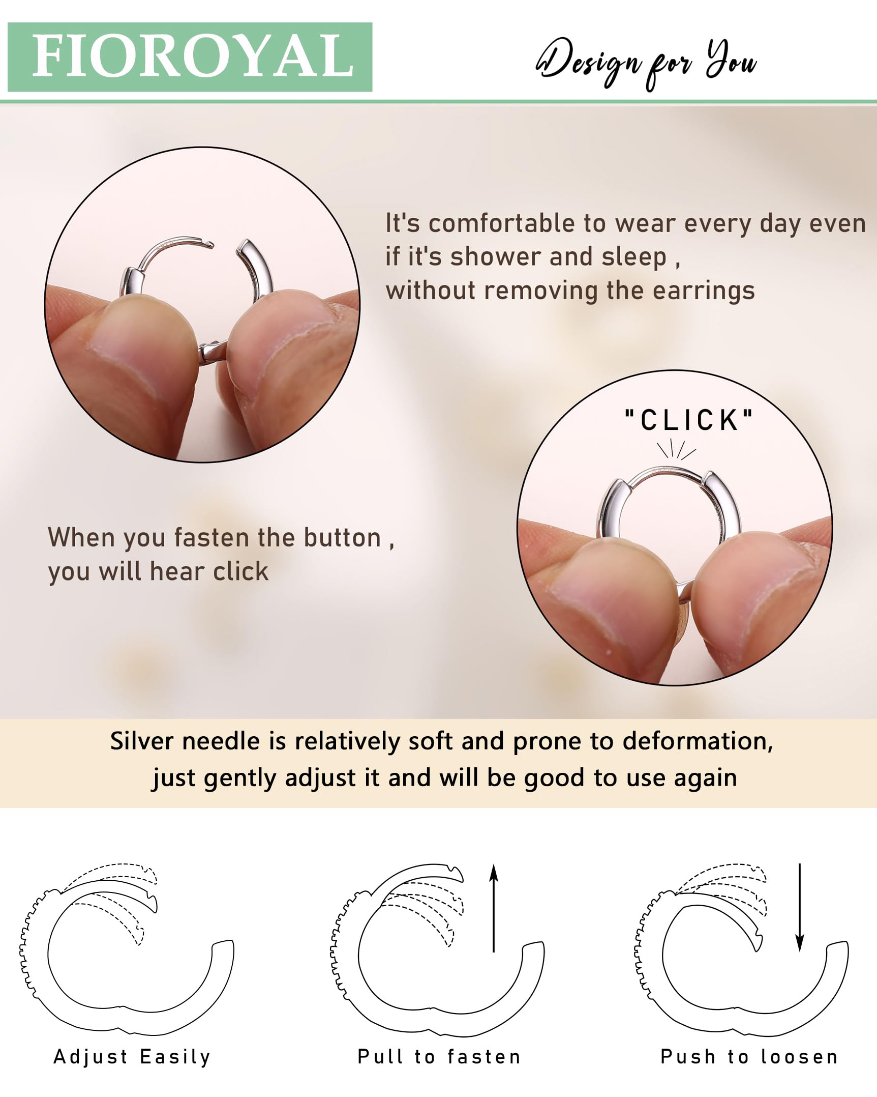 FIOROYAL 5Paia Orecchini Cerchio Argento 925 per Donna - Set Orecchini Cerchio Piccoli, Placcato Oro 14K Piccoli Orecchini Ipoallergenici Zirconi Cubici Orecchini Cerchio per Ragazze 6/7/8/9/10mm