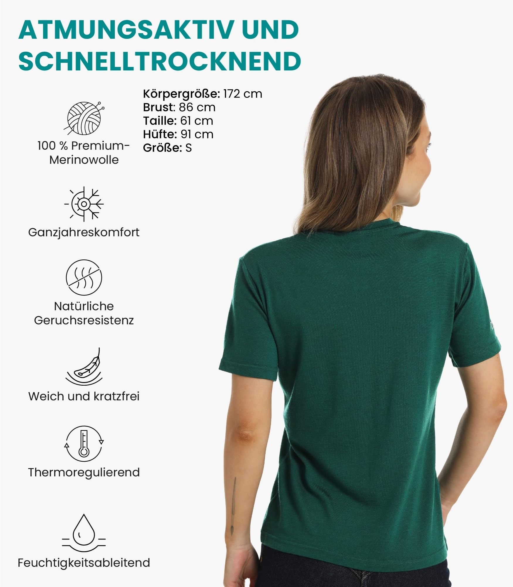 Merino Shirt Damen XL, Forest Green