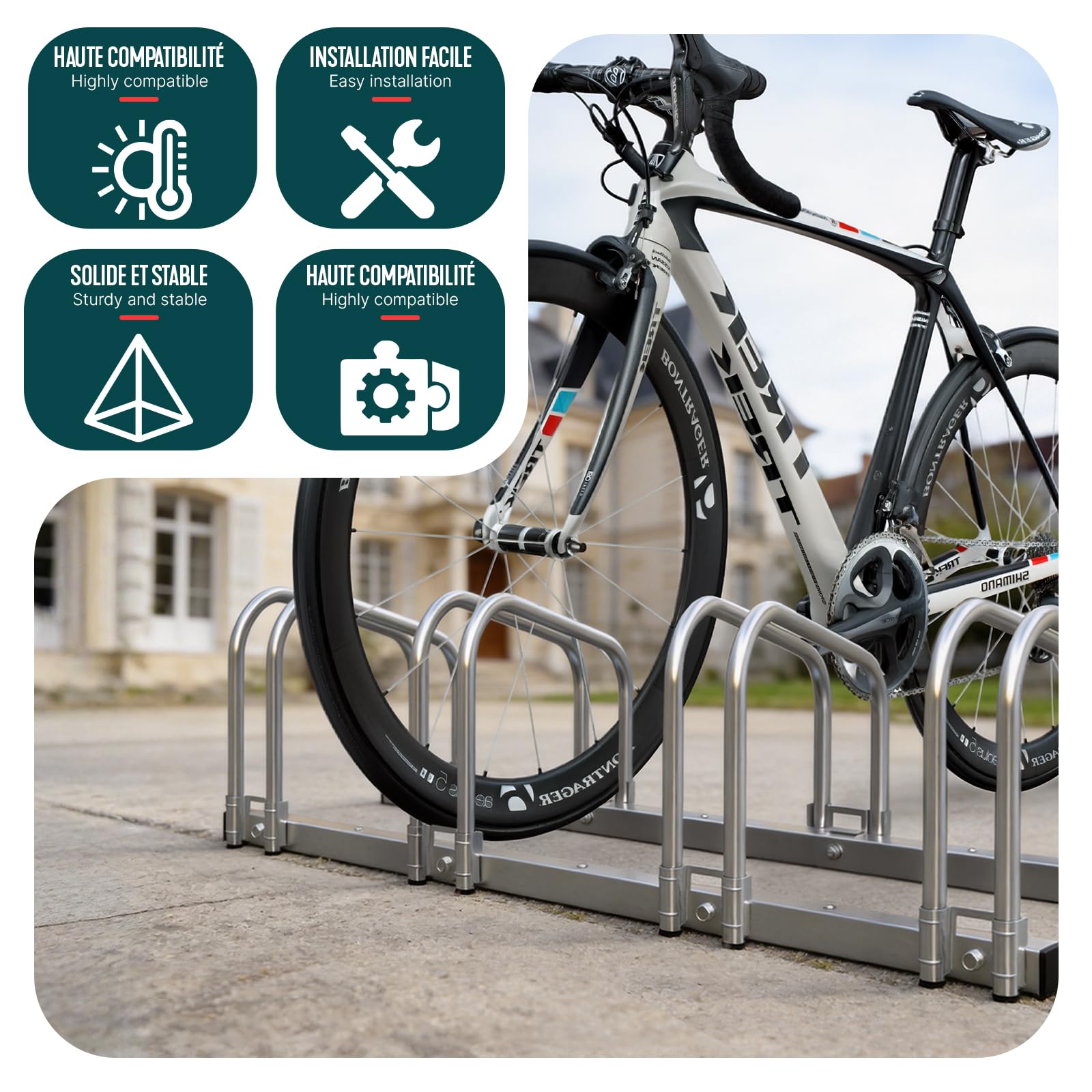VOUNOT® Rastrelliera per Biciclette, Rastrelliera Portabici, Installazione a pavimento e parete, 4 Posti, Argento