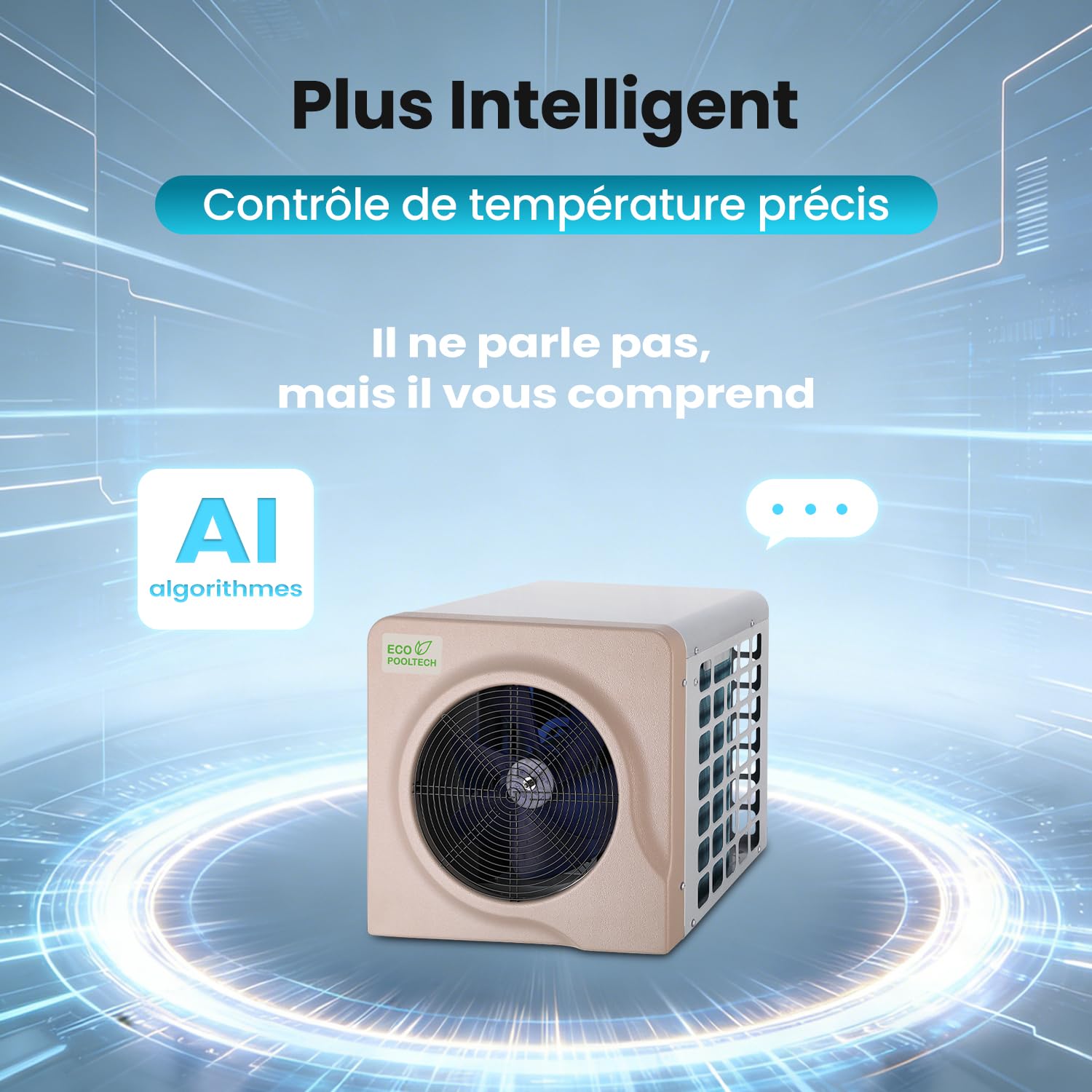 ECOPOOLTECH Pompe à Chaleur Piscine Hors Sol - jusqu'à 40 000 l, Max5,4 KW Chauffage Piscine, Marron