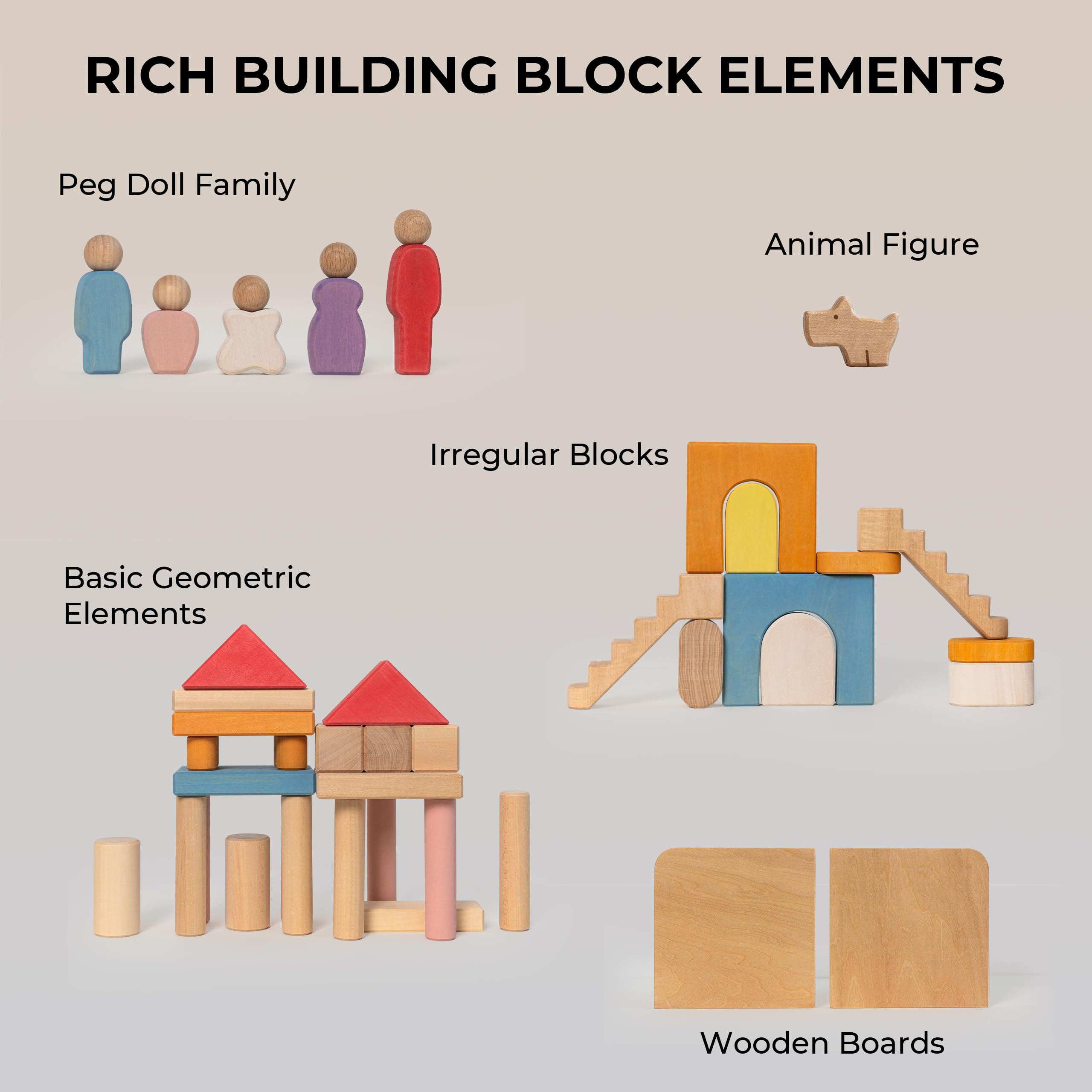 AVDAR Basswood Multi-Floor Blocks Wood Building Blocks for Toddlers 1-3, 2-4, for Kids Ages 4-8, Stylish Wooden Castle Toy Stacking Block Sets