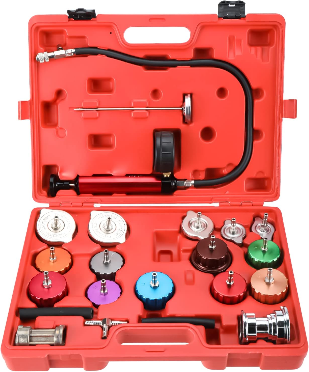 21pcs Radiator Pump Pressure Leak Tester Checker Tool Kit Aluminum Adapters Set