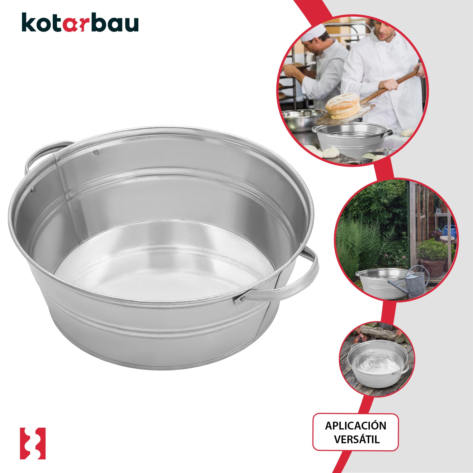 KOTARBAU® Recipiente de zinc para jardín, grande, 13 litros, redondo, acero galvanizado, maceta de zinc, enfriador de bebidas, bandeja galvanizada